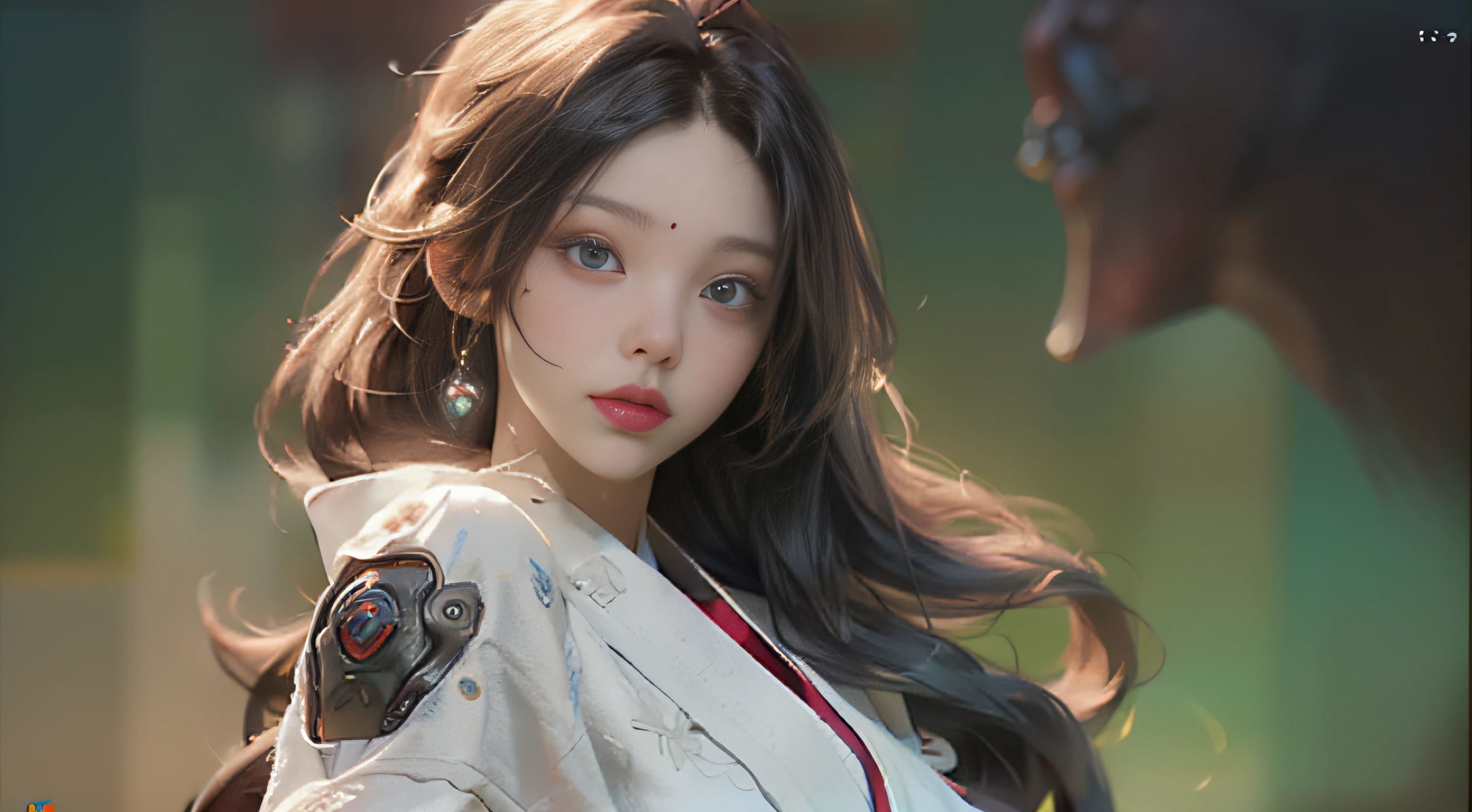 ((best best quality)), ((MasterPiece)), (Detail:1.4), 3D, A beautiful cyberpunk female image,HDR（high dynamic range）,RayTrace,nvidia rtx,The ultra-Resolution,Unreal 5,Subsurface scattering、pbr texturing、postprocessing、Anisotropic Filtering、depth offield、Maximum Clarity and Clarity、Many-Layer Textures、Albedo and Specular map、Surface coloring、Mitsu-Accurate simulation of material interactions、Perfect Scale、octanerendering、Two-colored light、large aperture、low ISO、white balance、Rule of Thirds、8K RAW、beautiful bright pupils，flowing robe，Fine pupils，Detailed face and eyes，Long Lashes，Blushlush，voluminous hair，Tender red lips