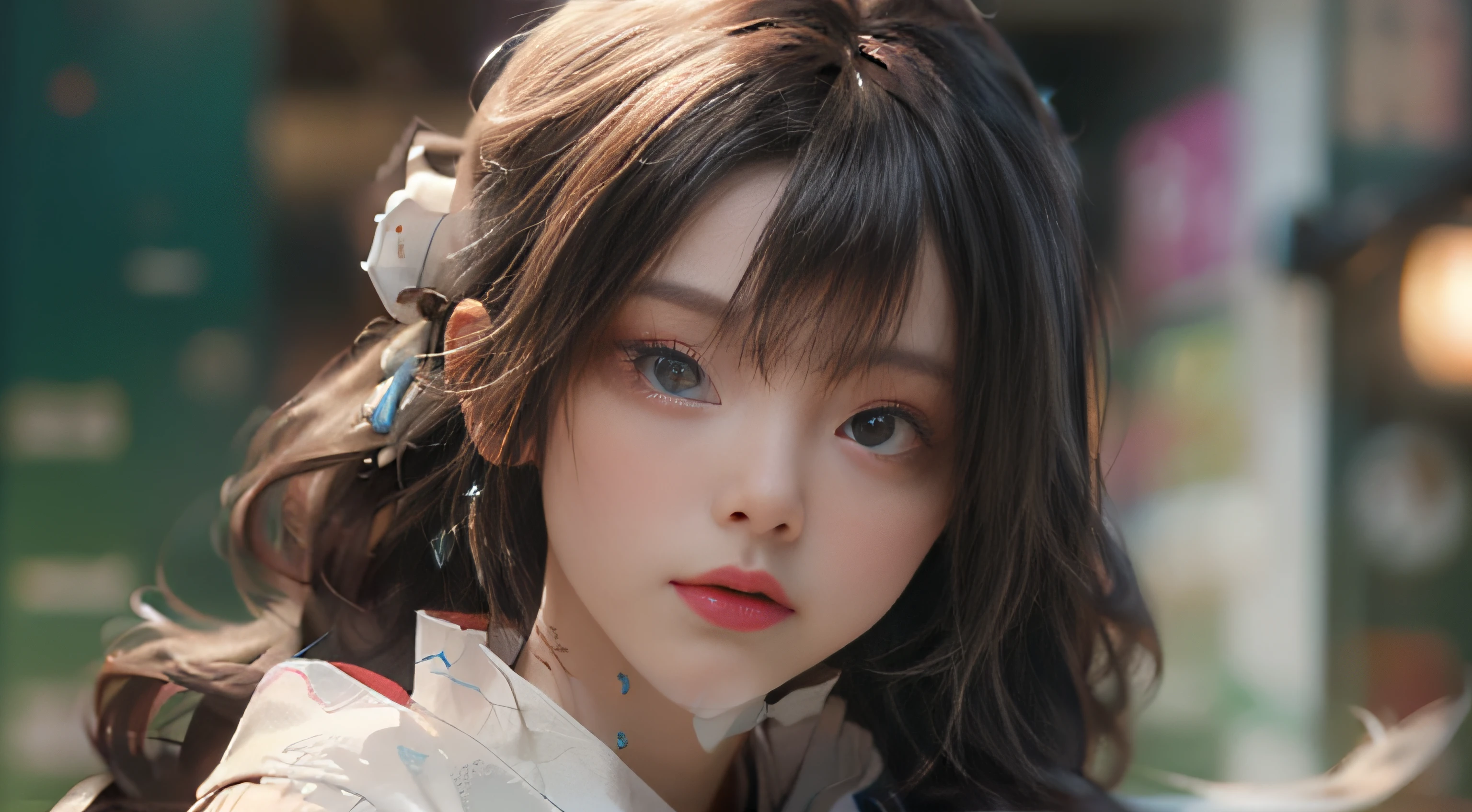 ((best best quality)), ((MasterPiece)), (Detail:1.4), 3D, A beautiful cyberpunk female image,HDR（high dynamic range）,RayTrace,nvidia rtx,The ultra-Resolution,Unreal 5,Subsurface scattering、pbr texturing、postprocessing、Anisotropic Filtering、depth offield、Maximum Clarity and Clarity、Many-Layer Textures、Albedo and Specular map、Surface coloring、Mitsu-Accurate simulation of material interactions、Perfect Scale、octanerendering、Two-colored light、large aperture、low ISO、white balance、Rule of Thirds、8K RAW、beautiful bright pupils，flowing robe，Fine pupils，Detailed face and eyes，Long Lashes，Blushlush，voluminous hair，Tender red lips