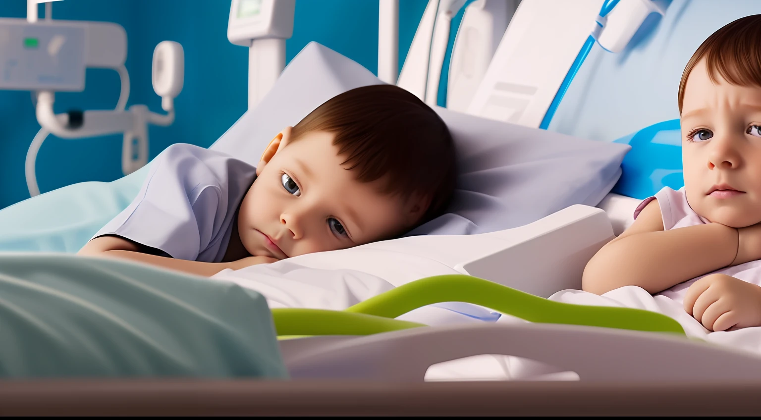 sick children, in the hospital, high definition, realistic.