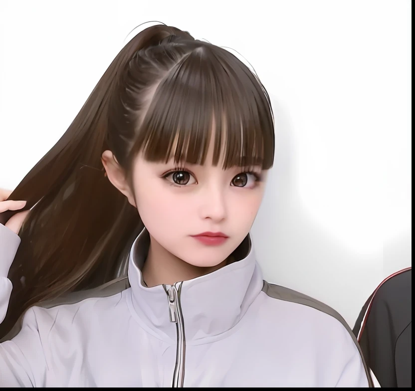there is a young girl with long hair standing next to a man, anime girl in real life, cute natural anime face, realistic young anime girl, realistic anime 3 d style, white hime cut hairstyle, realistic anime, photorealistic anime, extremely cute anime girl face, semi realistic anime, lalisa manobal, kawaii realistic portrait, neat hair with bangs