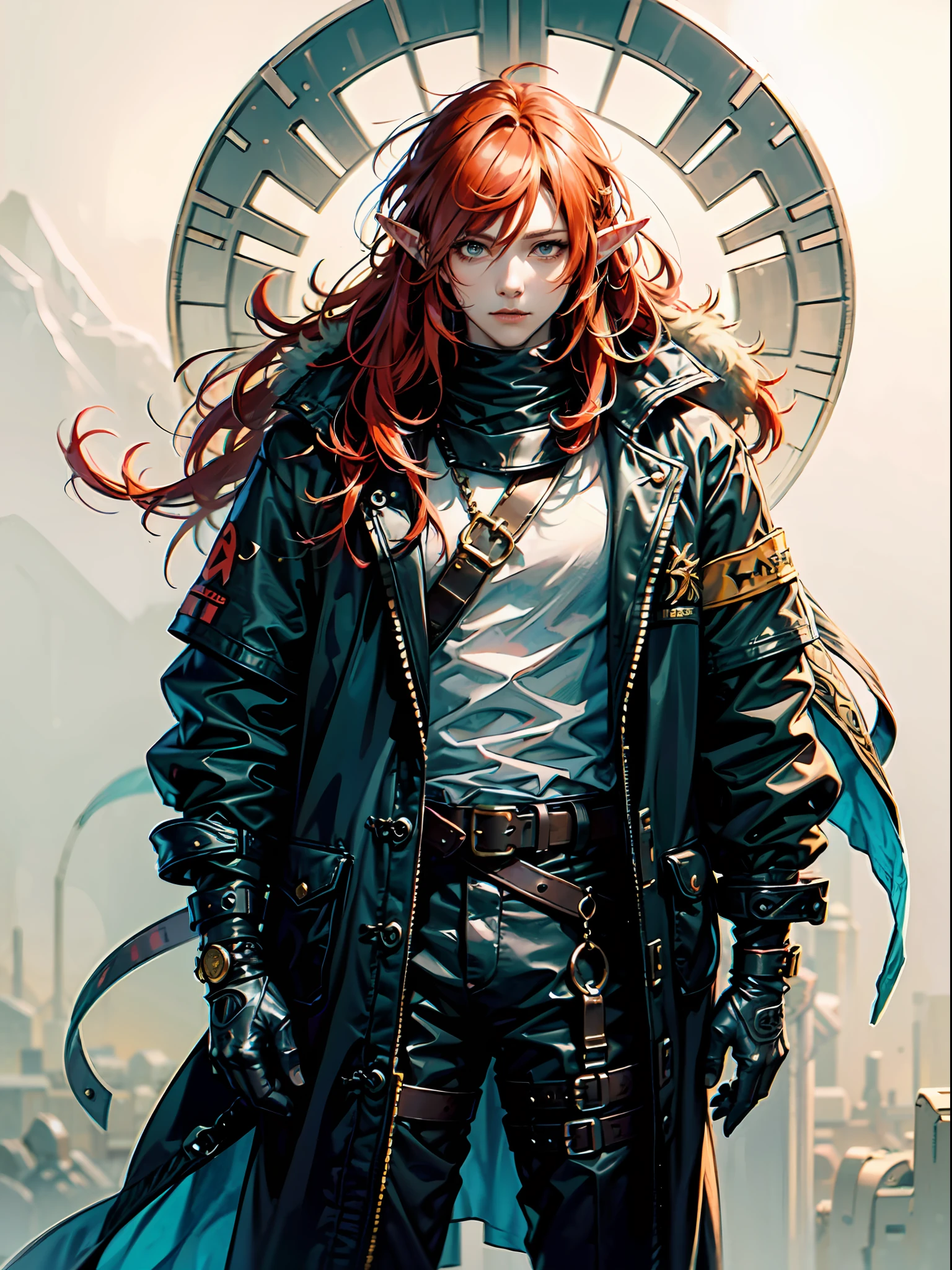 there is a man with a red hair and a black jacket, beautiful androgynous prince, delicate androgynous prince, artwork in the style of guweiz, handsome guy in demon slayer art, fantasy male portrait, renaissance prince, a portrait of a male elf, highly detailed exquisite fanart, in the art style of bowater, by Yang J, handsome prince