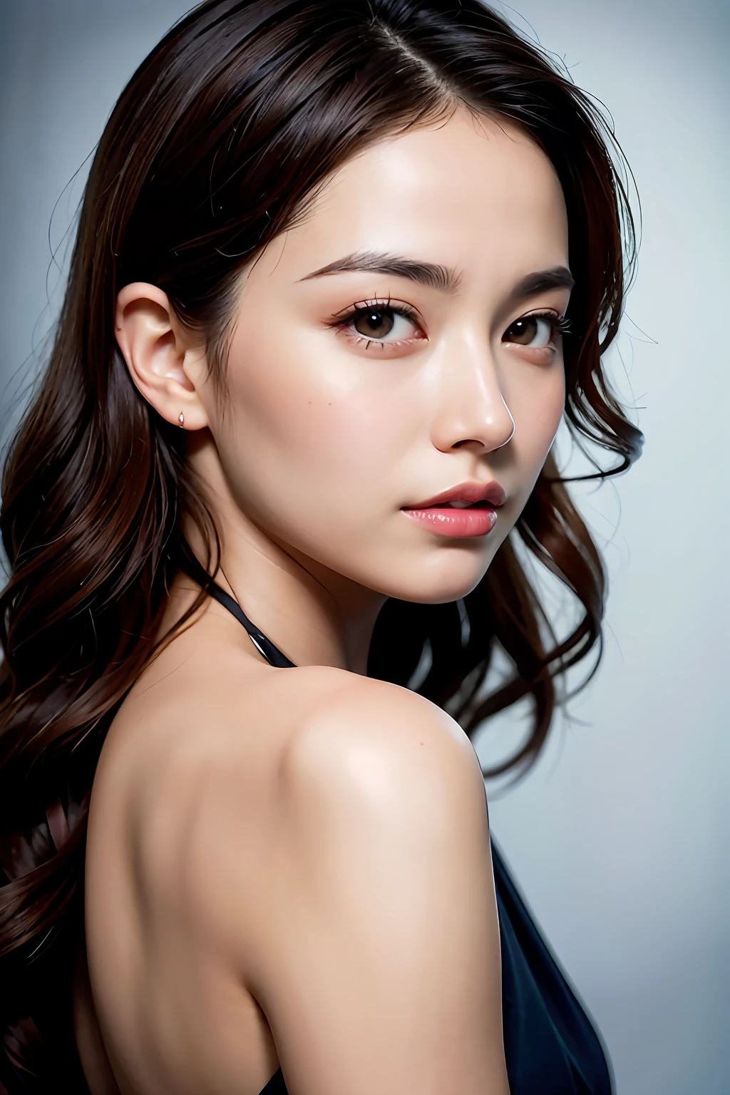 (8K, HDR, highres), ((((Photography, RAW photo, hyperrealism, masterpiece, best quality, ultra highres)))), (pin light, back light, backlighting, cinematic light), sharp focus:1. 4, (hyper detail, finely detailed), face close-up, close-up,
1girl, A face shaped like an egg, with large and beautiful cat-like eyes, a cute and button-like nose, small and pretty plump lips, thick eyebrows and long and beautiful eyelashes. The overall makeup is transparent, with a touch of pink on the cheeks and sparkling lip gloss. The hairstyle is long with wavy waves.