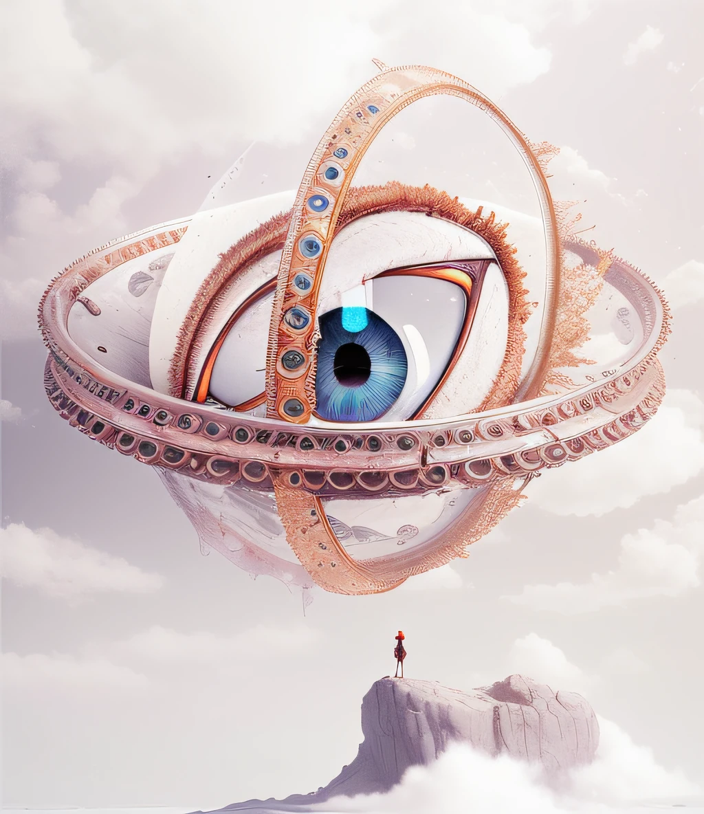 there is a person standing on a rock with a large eye, otherworldly visuals, gods eye view, beeple. hyperrealism, surreal art, beeple artwork, digital visionary art, beeple and jean giraud, the eye of god rah, beeple art, mystic eye, beeple masterpiece, surreal concept art, third - eye visions --auto
