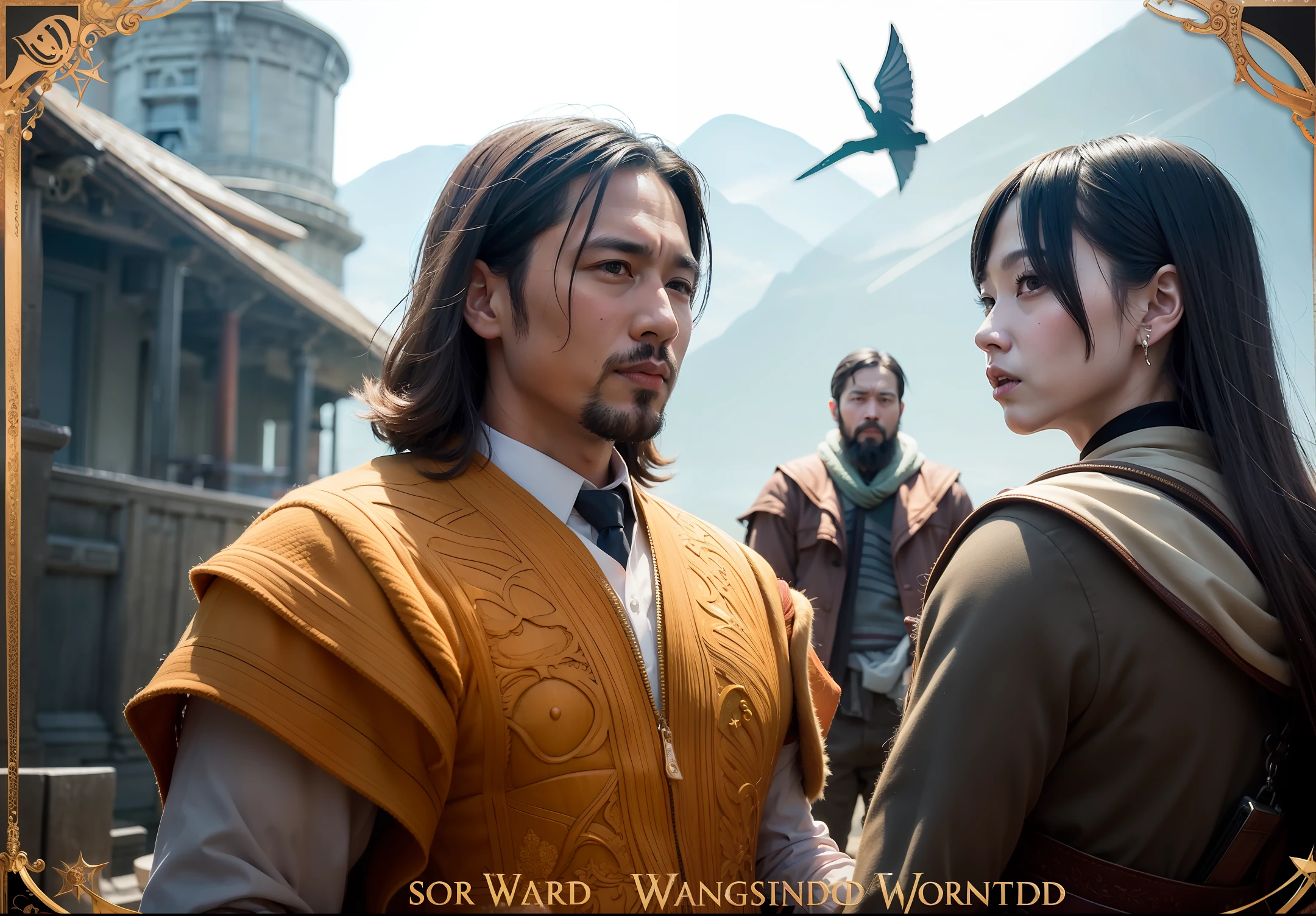 Movie Poster A Man and a Woman Dunhuang Aestheticism Illustration Flying Skyrim Wonderland Fantasy Dreamland
