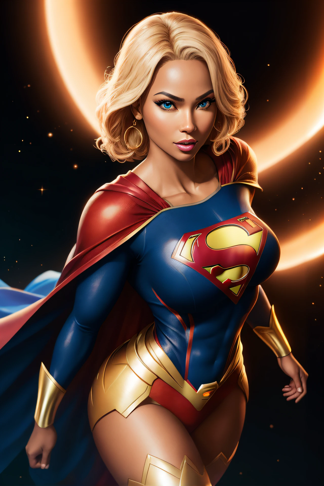 a woman in a superman costume standing in front of a planet, artgerm jsc, artgerm julie bell beeple, extremely detailed artgerm, supergirl, artgerm greg rutkowski _ greg, by stanley artgerm, chris moore. artgerm, graphic artist artgerm, artgerm and lois van baarle