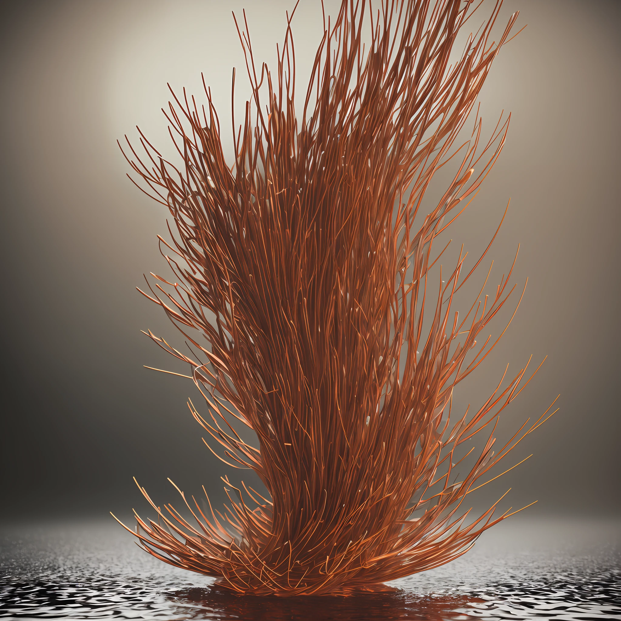 3DCG Octane Render Abstract Art Coral with metal-like texture floating on the surface of the water