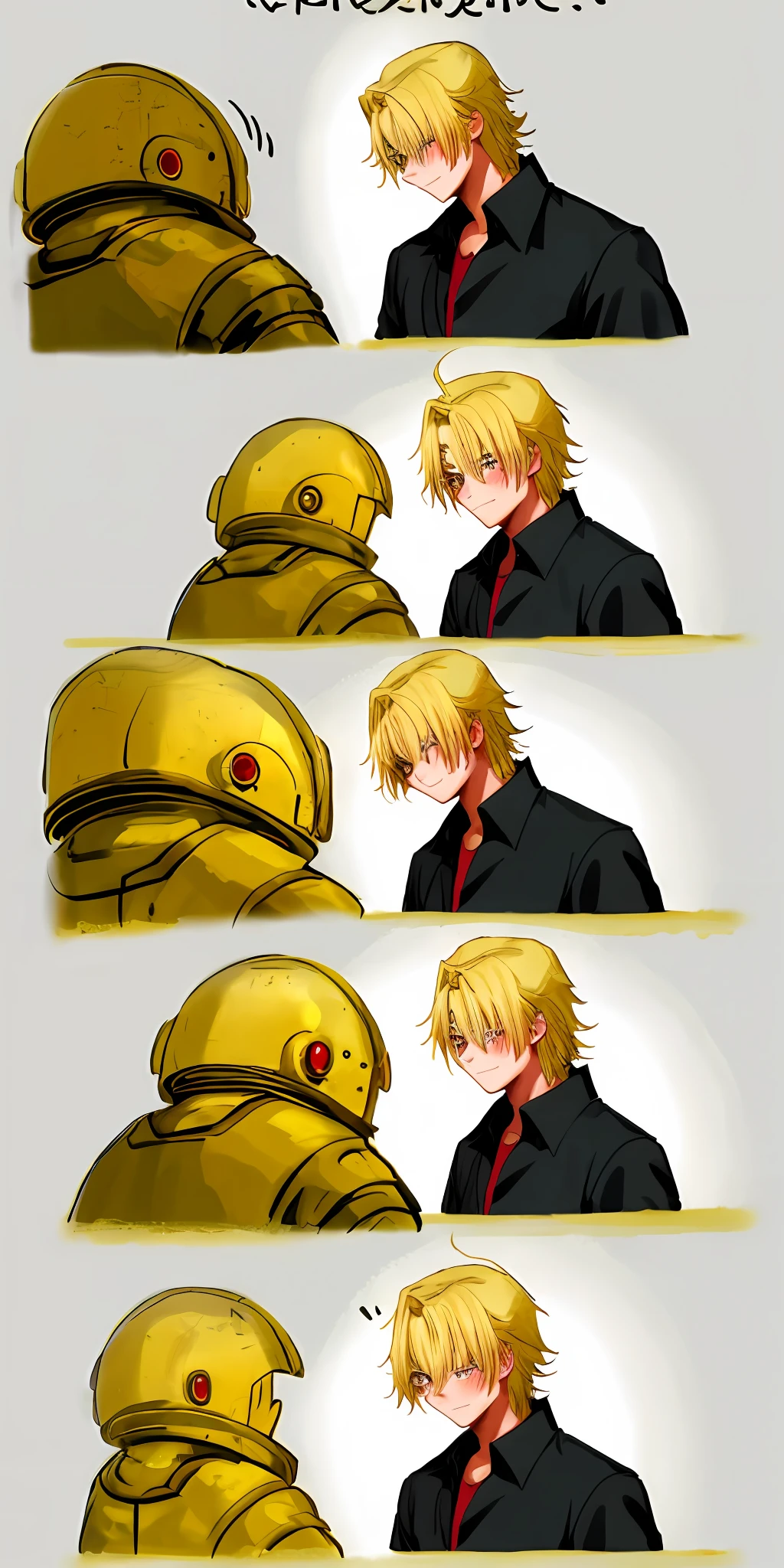 Masterpiece, best quality, a yellow-haired boy with a shy face and a blushing face