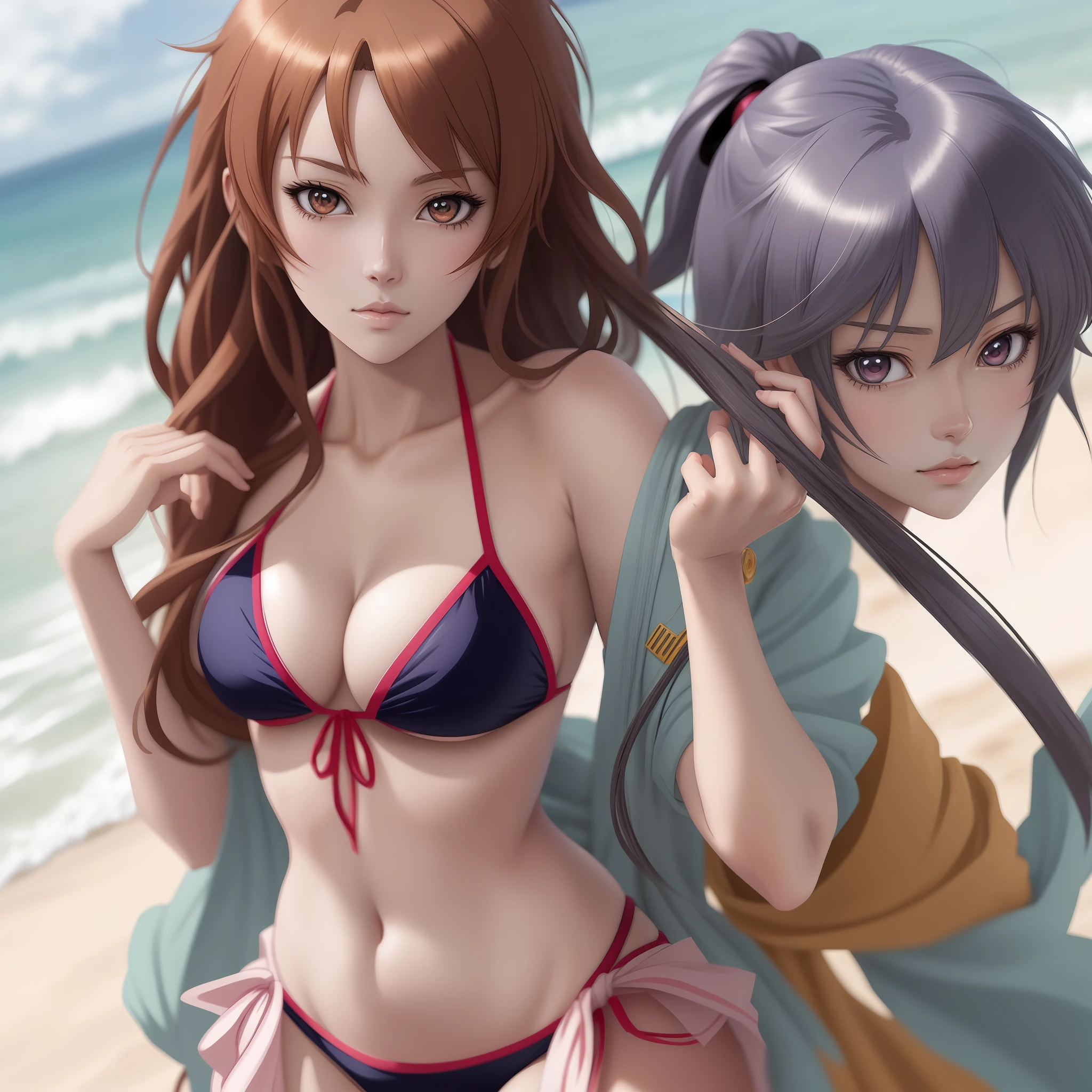 a close up of a woman in a bikini on a beach, seductive anime girl, attractive anime girl, beautiful anime girl, beautiful anime woman, beautiful alluring anime woman, (anime girl), anime girl, extremely detailed artgerm, realistic bikini, anime best girl, beautiful alluring anime teen, anime girls, pretty anime girl, | fine detail anime, anime woman