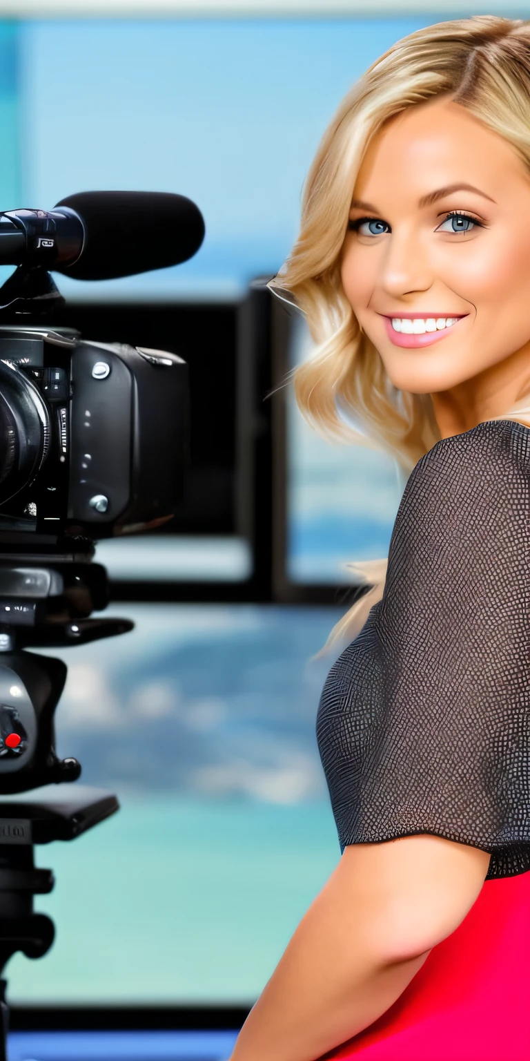 Make a beautiful blonde woman (presenter)