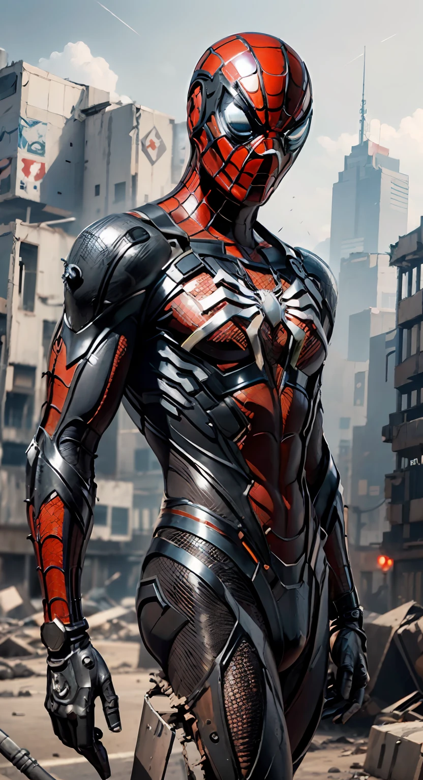 Cyberpunk, Mechanical, Wasteland, Sci-Fi, Spider-Man, Black, Armor, Armor, Bust, Close-up, Weapon, Horror, Dark Fantasy, Evil, Depth of Field, Realistic