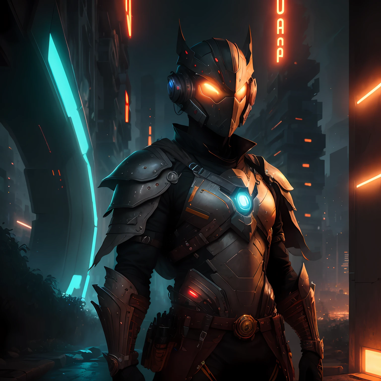 Thomás Capeletto de Oliveira from the city of Itatiba in Brazil, dressed as a futuristic warrior, in a futuristic city, lots of lights, ultra realistic vibrant colors, 4k, cinematography, surreal and utopian, fidelity of the face, --auto