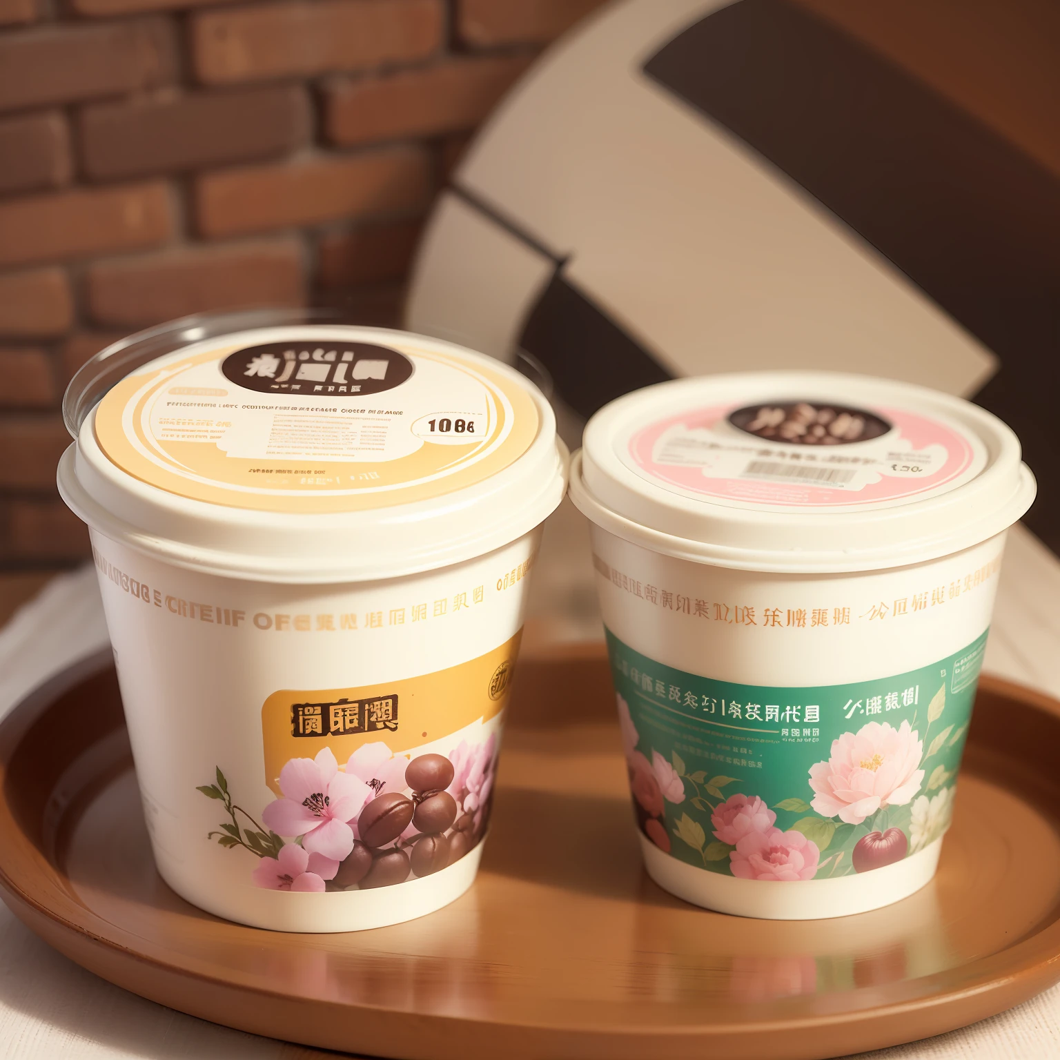 Coffee-flavored yogurt packaging with pastel color, vintage Chinese