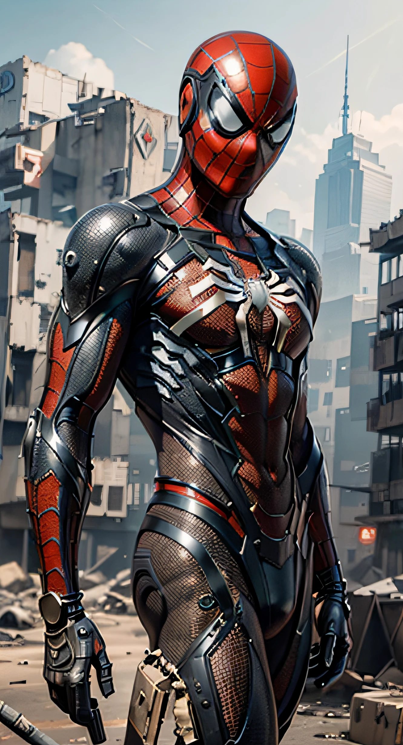 Cyberpunk, Mechanical, Wasteland, Sci-Fi, Spider-Man, Black, Armor, Armor, Bust, Close-up, Weapon, Horror, Dark Fantasy, Evil, Depth of Field, Realistic