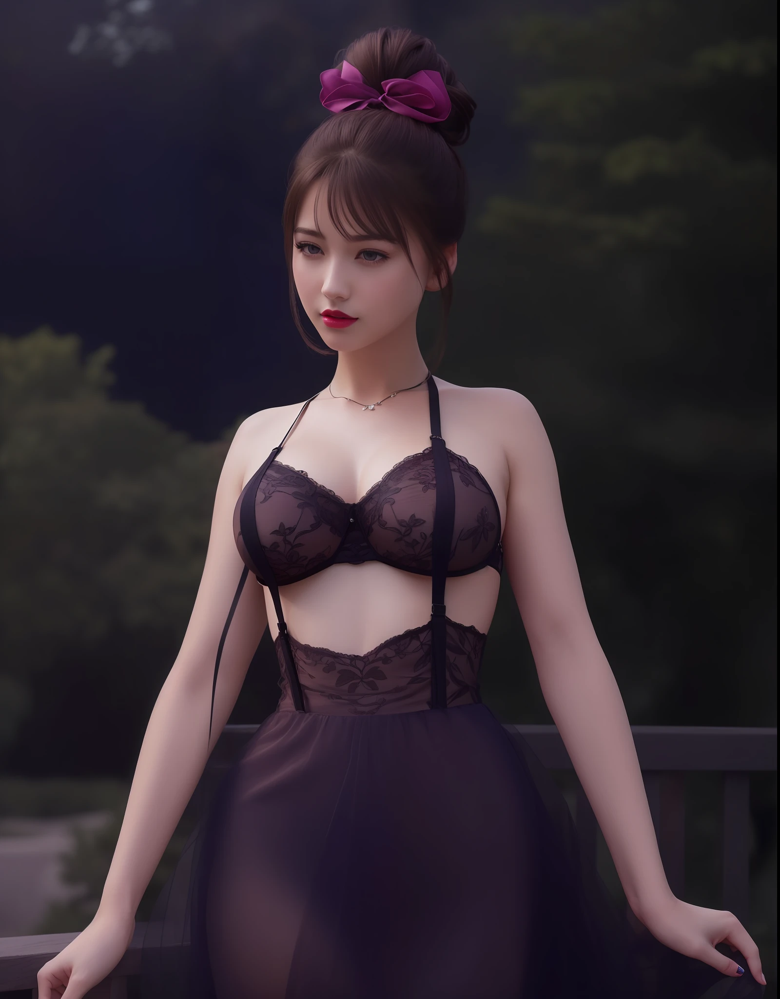 (masterpiece, best quality, extremely detailed 8k, ultra hd, ultra-detailed, highly detailed, highly realistic, ultra-realistic, photo realistic), (1girl:1.5), (detailed realistic skin), (realistic big breasts), (pink lipstick), slender abs,