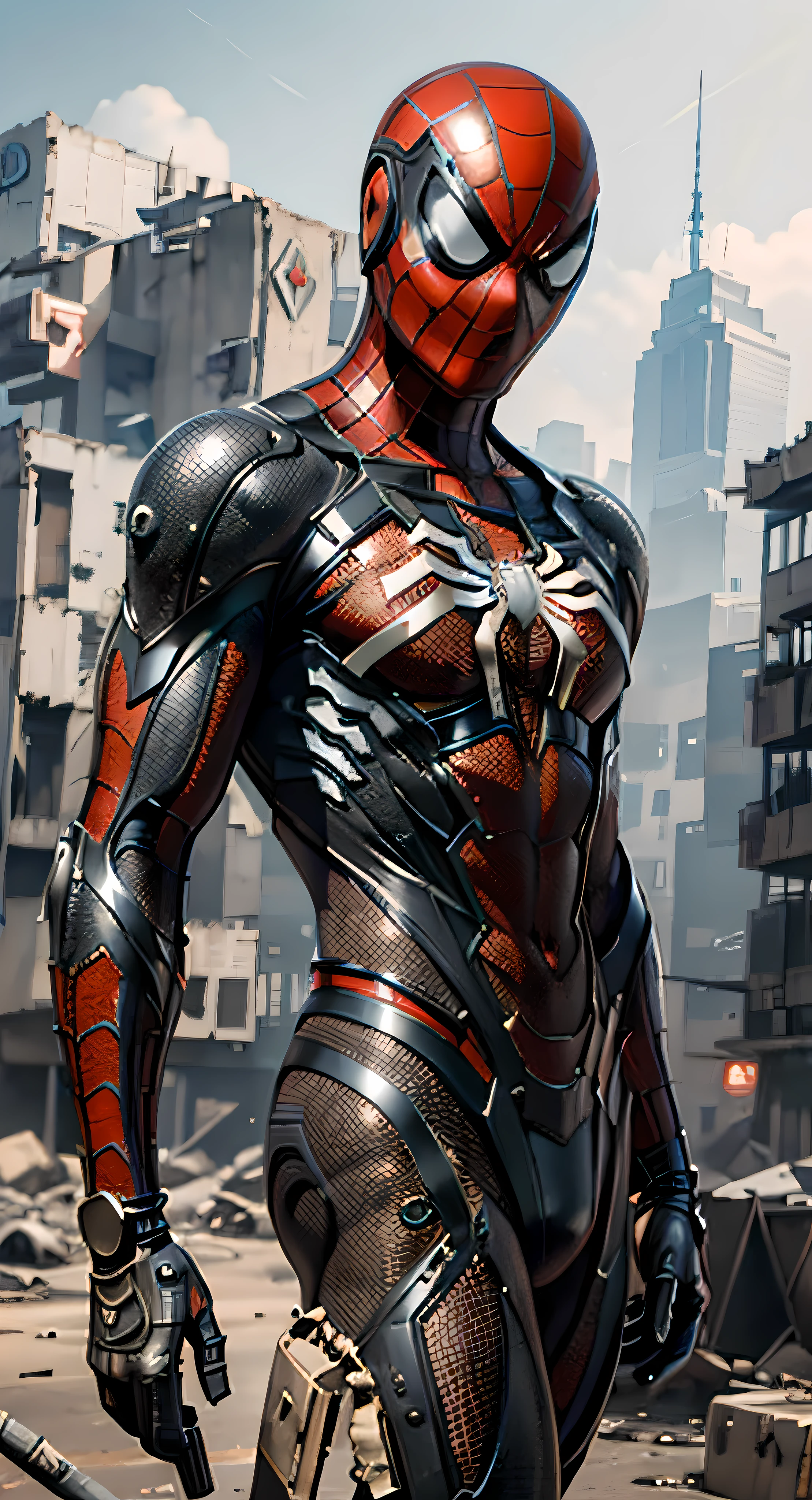 Cyberpunk, Mechanical, Wasteland, Sci-Fi, Spider-Man, Black, Armor, Armor, Bust, Close-up, Weapon, Horror, Dark Fantasy, Evil, Depth of Field, Realistic