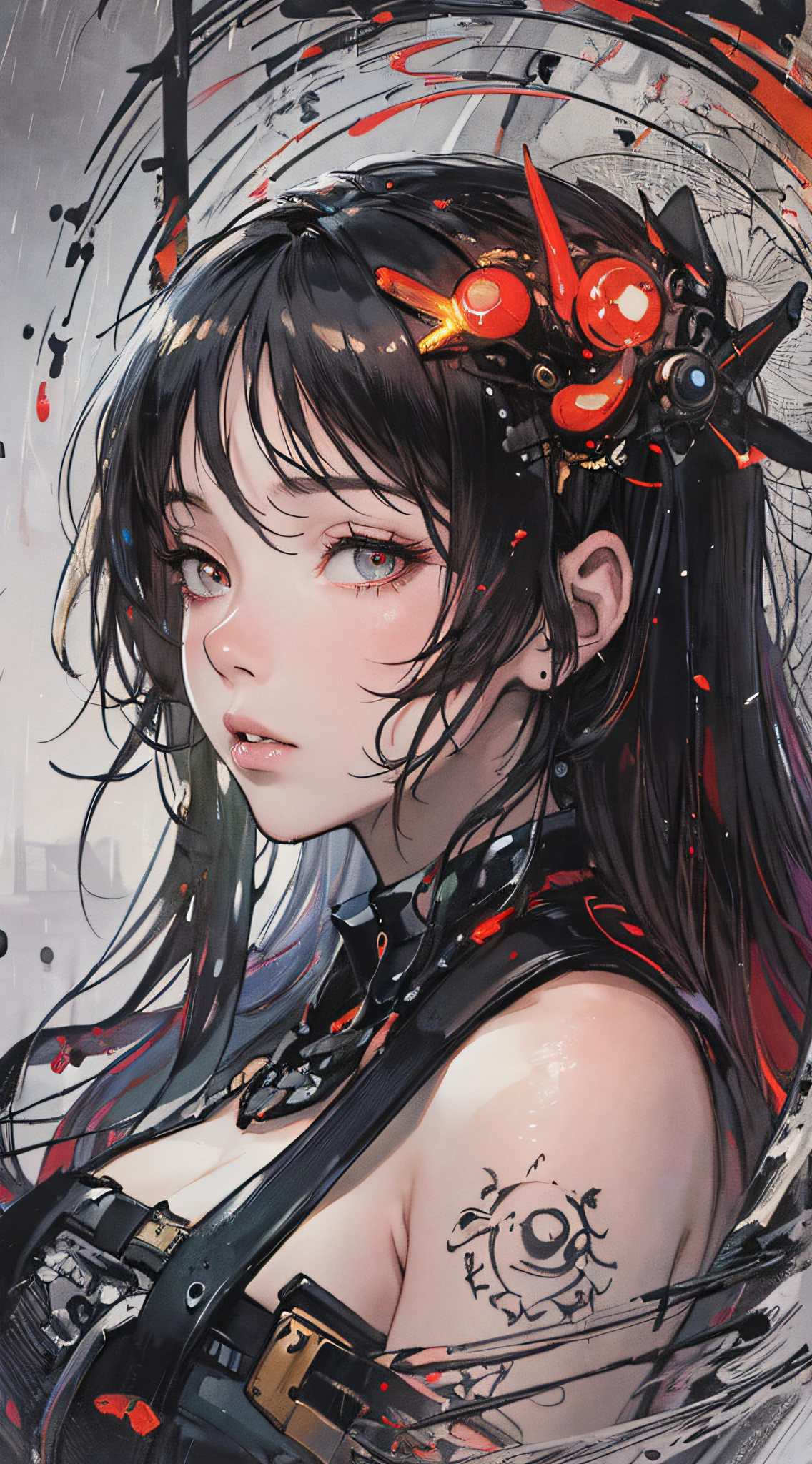 (masterpiece, highest quality, high resolution: 1.4), detail, UHD, rain, cyberpunk, artgerm, ink splash, super color, ukiyo-e, color wash, highlight, excellent lighting, most amazing effect,
