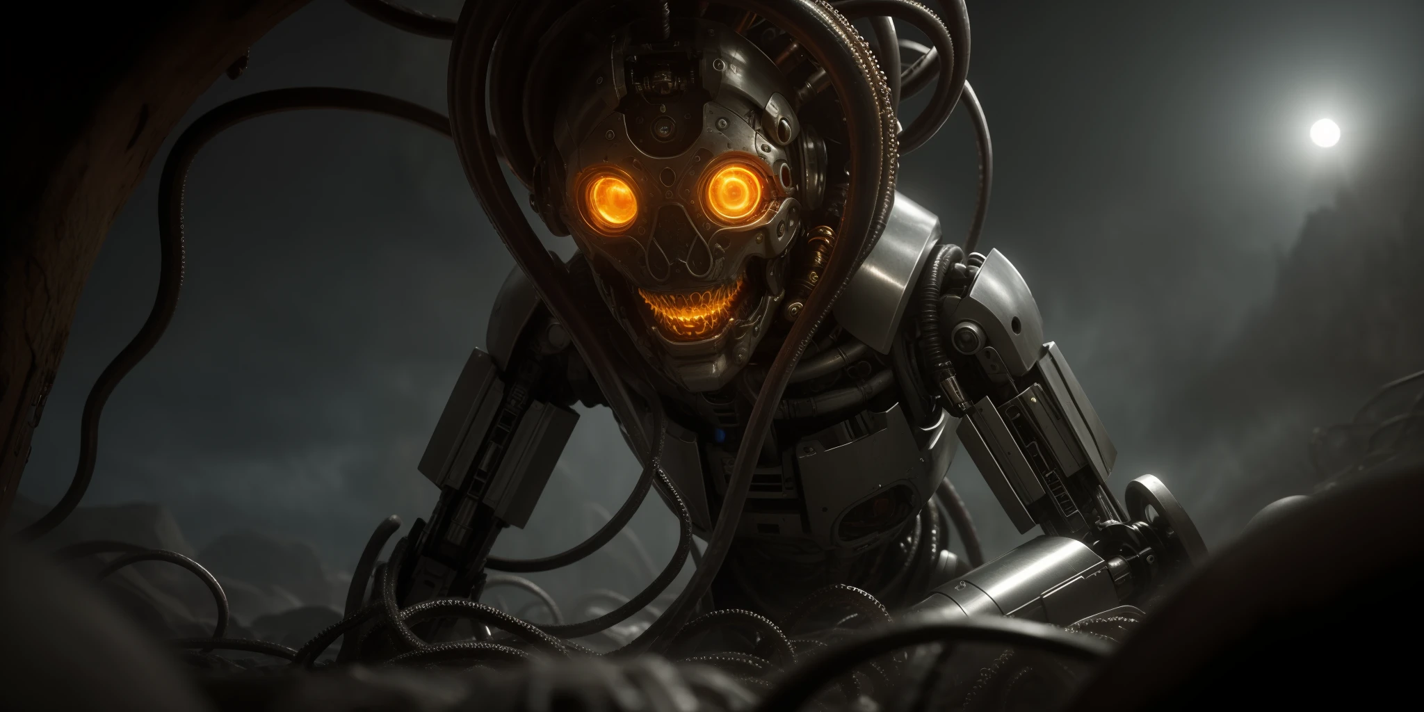 Tentacles surrounding a human alien,scary environment,chaotic scene,color harmony,volume light,highly detailed made of metal, (cyborg: 1.1), ([tentacles| detailed wire]: 1.3), (intricate detail), HDR, (detailed intricate, hyper-detailed: 1.2), cinematic shot, bullet, centered