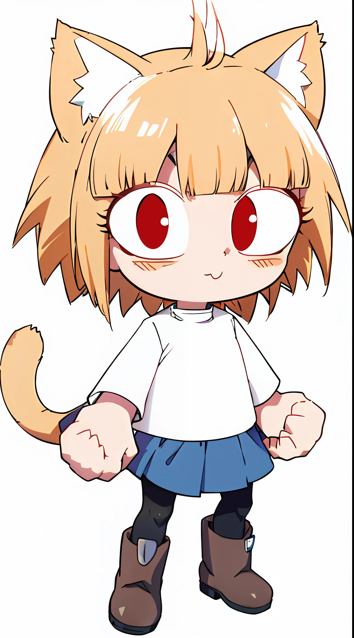 neco-arc, cat ears, red eyes, dark brown boots, dark pants, blue skirt, tail, super saiyan, hd, highres