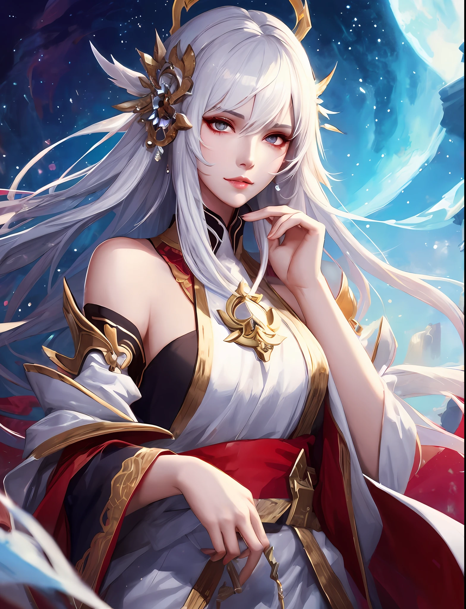 a close up of a woman with white hair and a white mask, beautiful character painting, guweiz, artwork in the style of guweiz, white haired deity, by Yang J, epic exquisite character art, stunning character art, by Fan Qi, by Wuzhun Shifan, guweiz on pixiv artstation