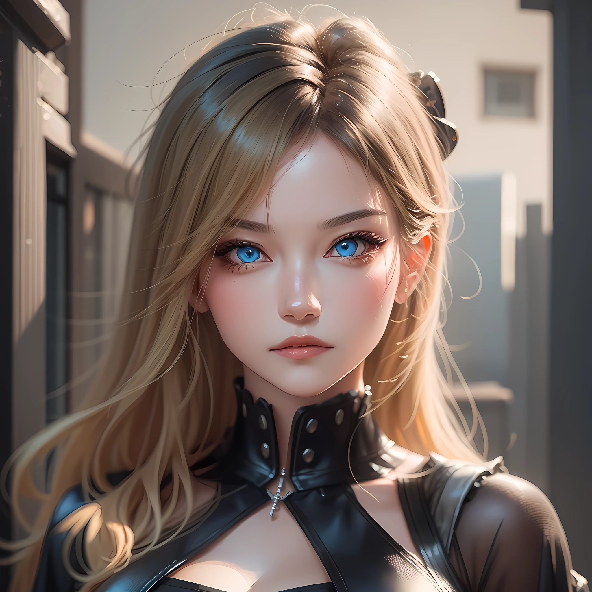 a woman with blonde hair and blue eyes in a black top, extremely detailed artgerm, rossdraws portrait, artgerm portrait, stunning anime face portrait, 4k detailed digital art, fanart best artstation, 8k high quality detailed art, realistic digital art 4 k, realistic digital art 4k, 4k highly detailed digital art, epic portrait illustration