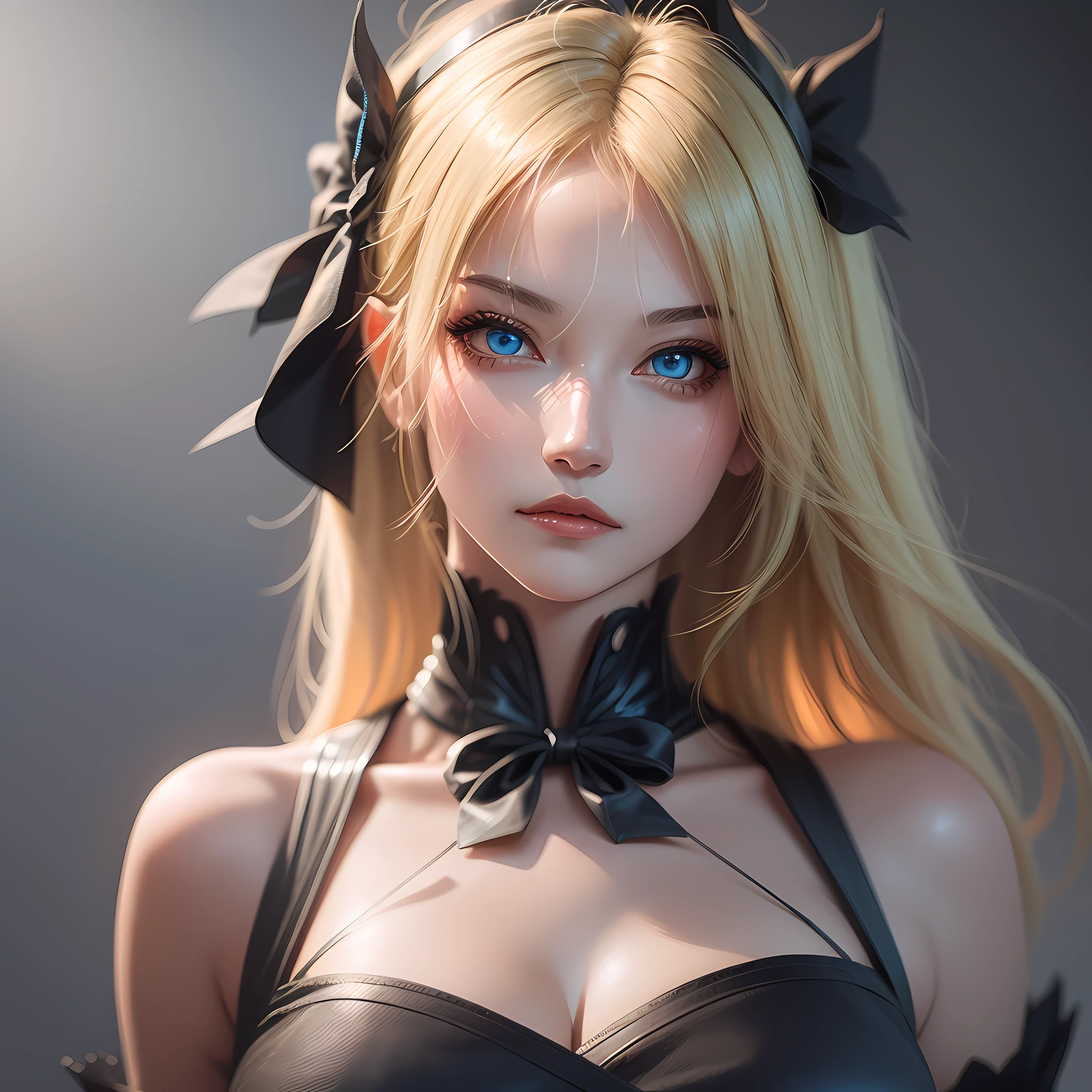 a woman with blonde hair and blue eyes in a black top, extremely detailed artgerm, rossdraws portrait, artgerm portrait, stunning anime face portrait, 4k detailed digital art, fanart best artstation, 8k high quality detailed art, realistic digital art 4 k, realistic digital art 4k, 4k highly detailed digital art, epic portrait illustration