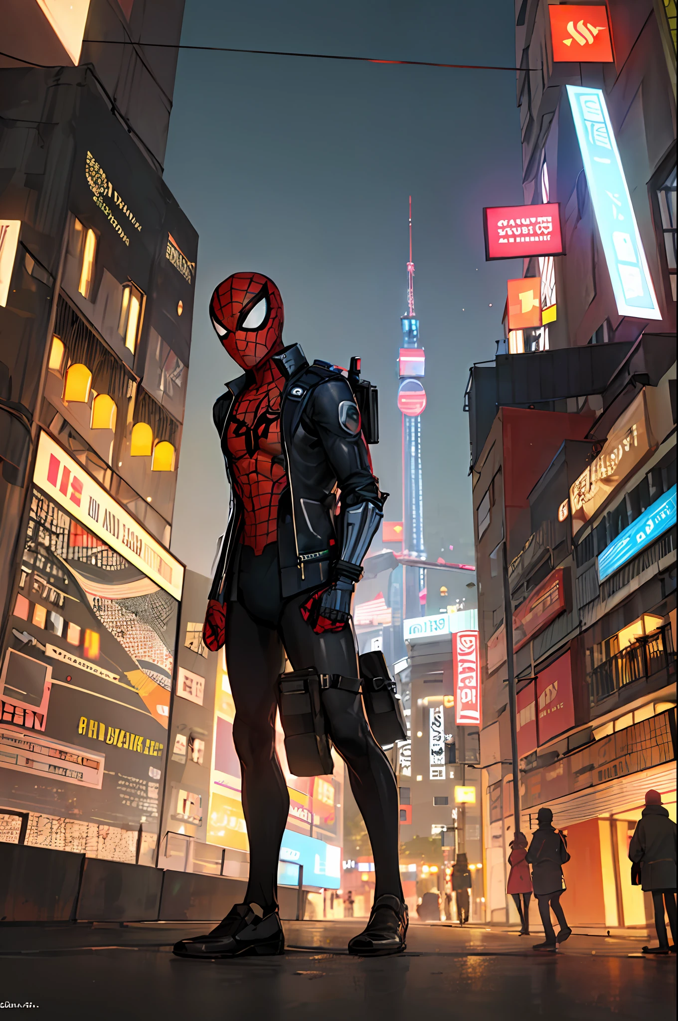 cyberpunk,city,night,spider man