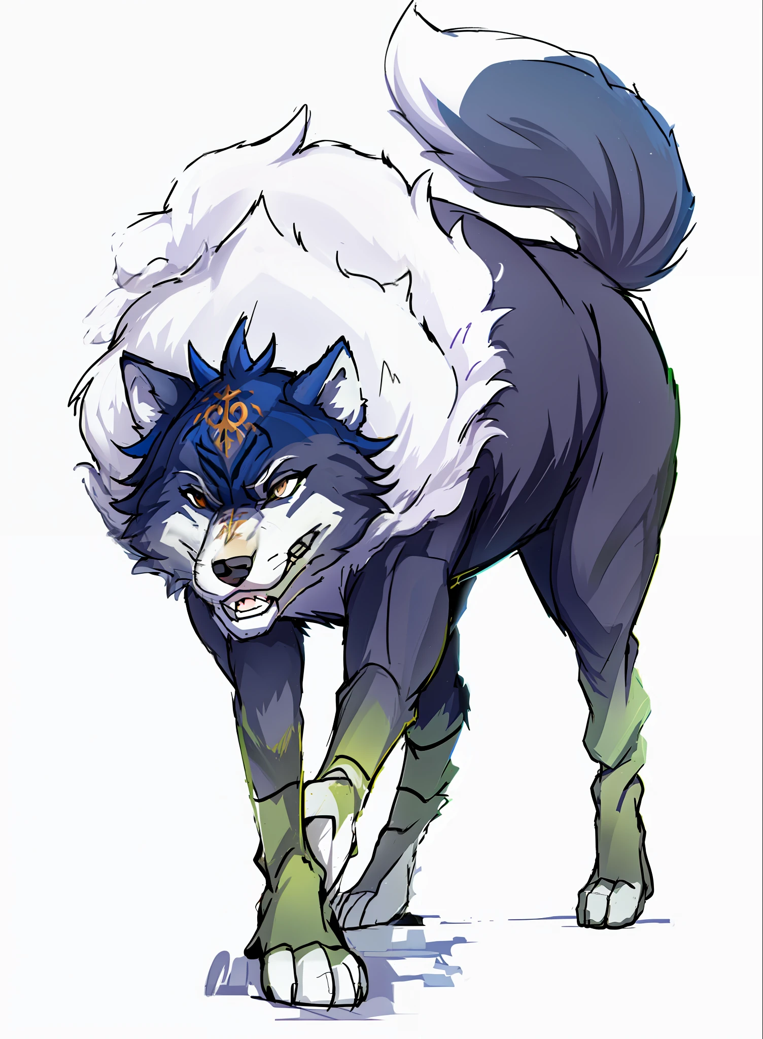 Masterpiece, best quality, Wolf_male, detail_fluffy_fur, uploaded_to_e621, anthro, furry_female, Masterpiece, Best_quality, ((solo)), (Antro), kemono art style, sfw, full body, medieval forest background, white hair