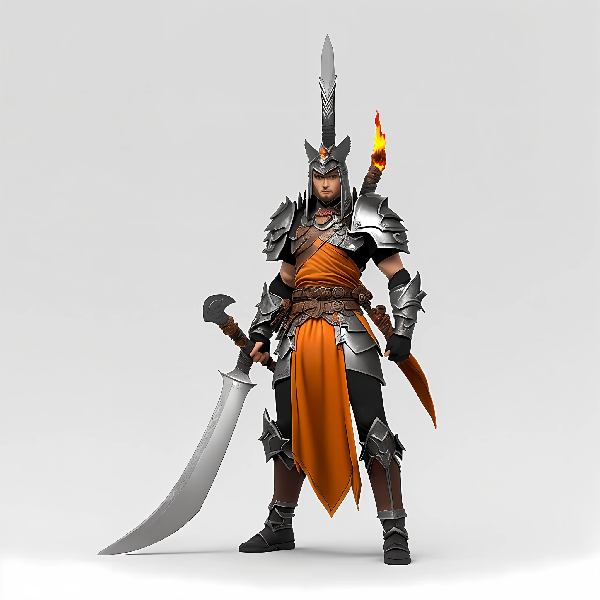 a close up of a figure with a sword and a fire, 3 d render stylized, 3 d render of a shaman, hyperdetailed fantasy character, keqing from genshin impact, stylized 3 d, genshin impact character, warrior character design, ancient blacksmith god, render of heavy fantasy armor, game asset, polycount contest winner, 3 d character concept --auto