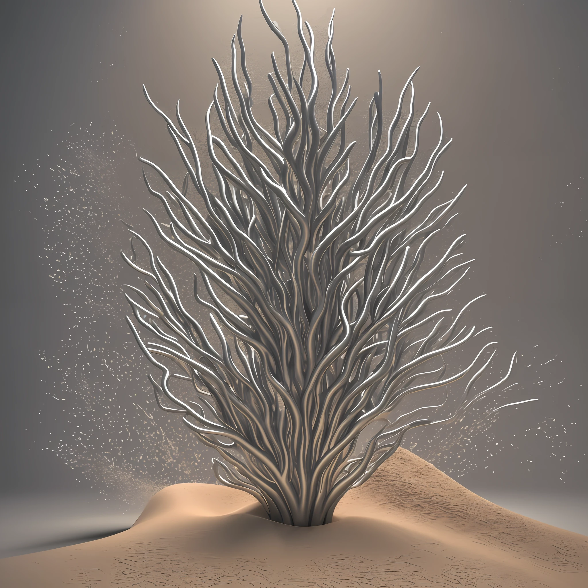 3dcg octane render abstract art silver coral on sand grey background