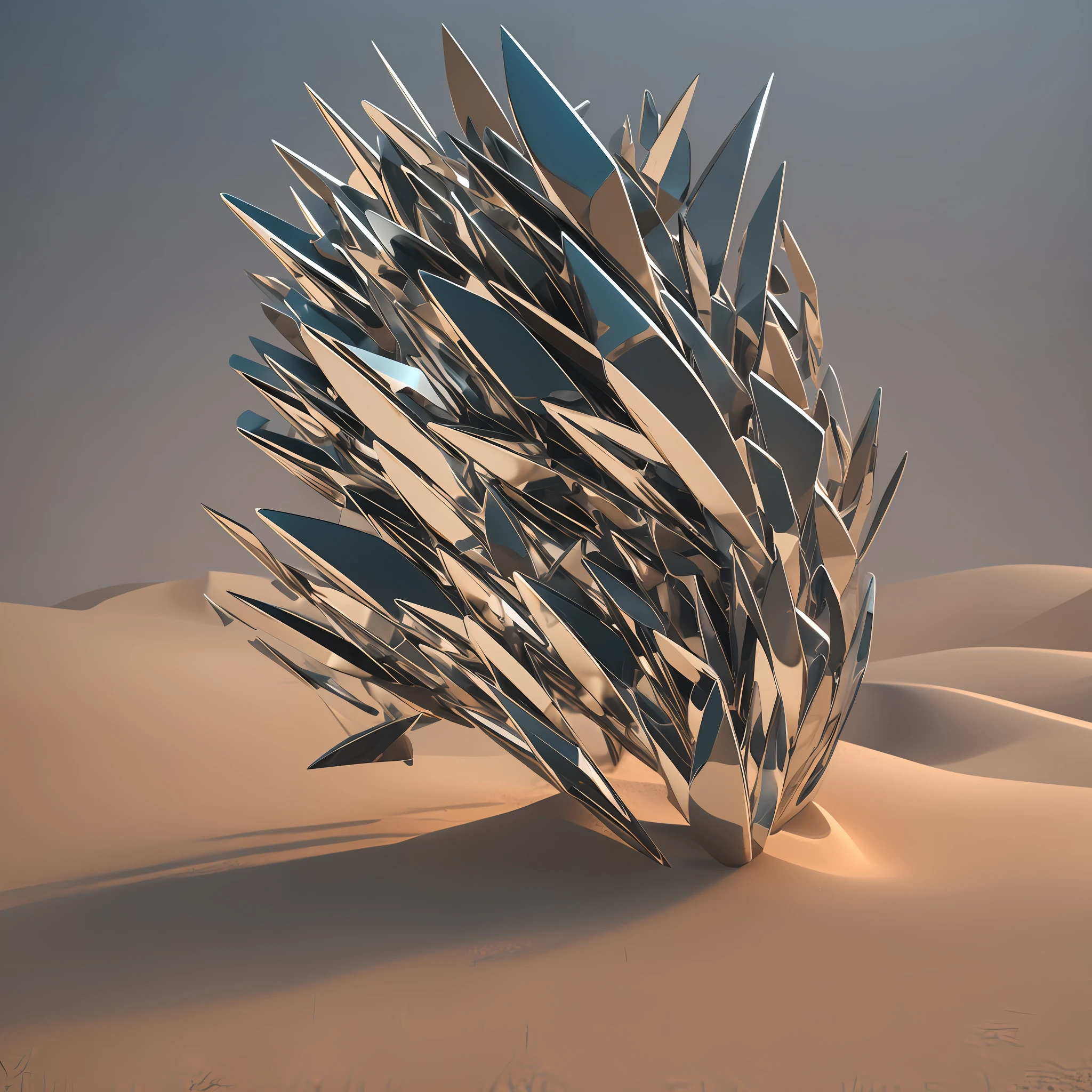 3dcg octane render abstract art silvery coral on sand grey background