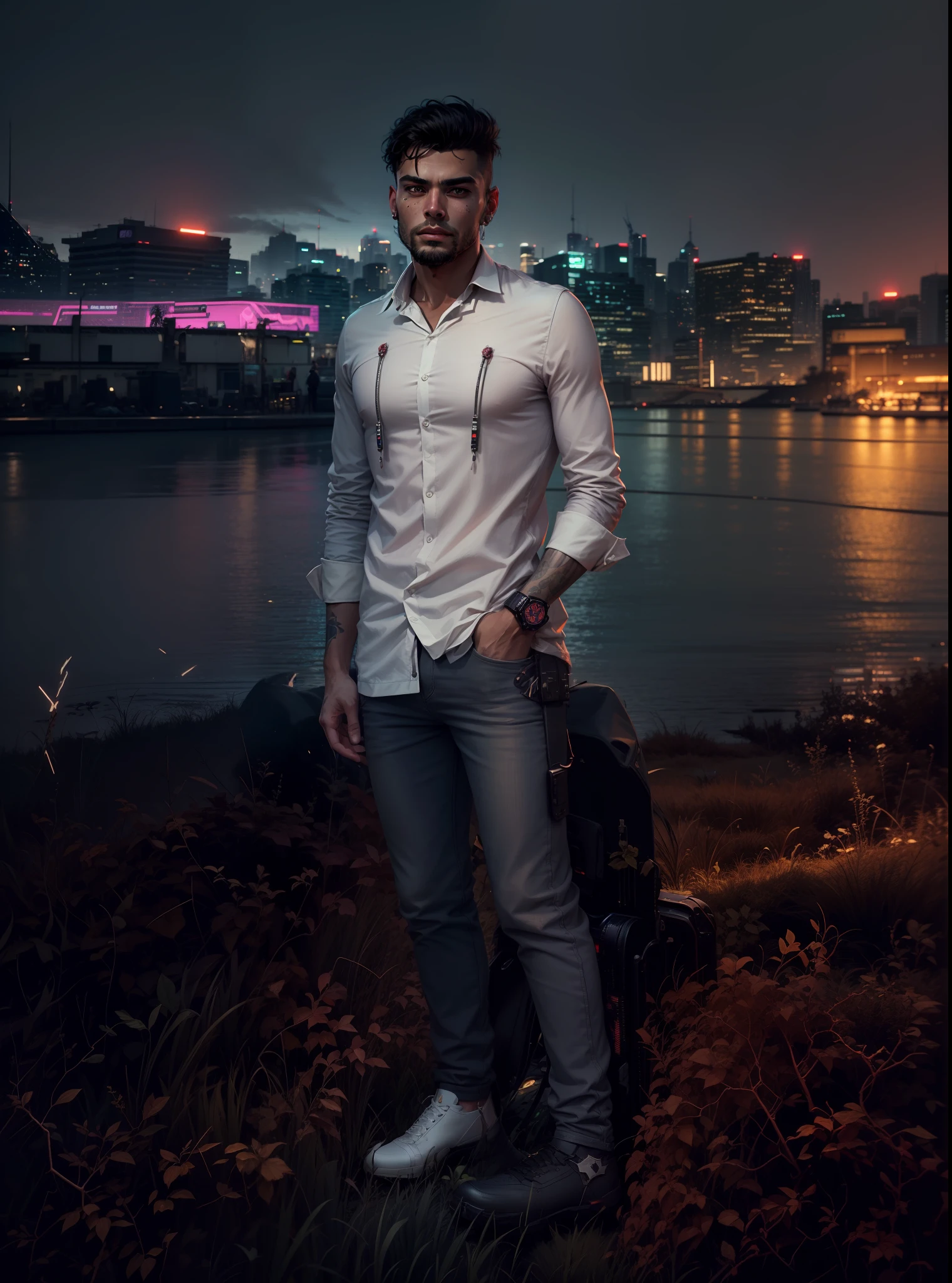 Change background cyberpunk handsome boy, realistic face, 8k, ultra realistic