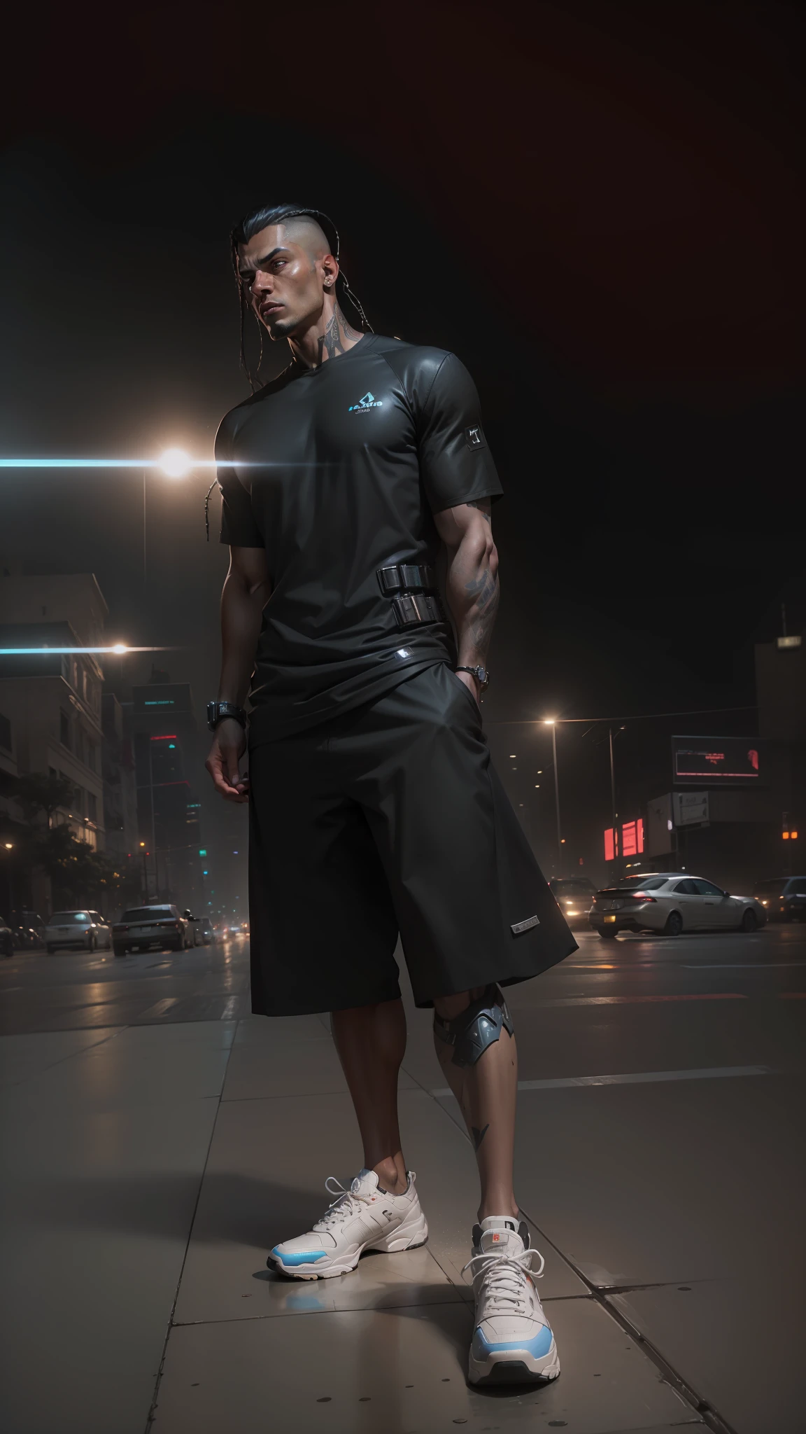(best quality, masterpeace), full body photo, (hyperdetailed color), ((black cyberpunk man head detailed wem change face)), hdr, dramatic, cinematic lighting, trend in artstation, trend in CGSociety, majestic professional oil painting by greg rutkowski, immense detail, edge lighting, two-tone lighting, dim light, low key,