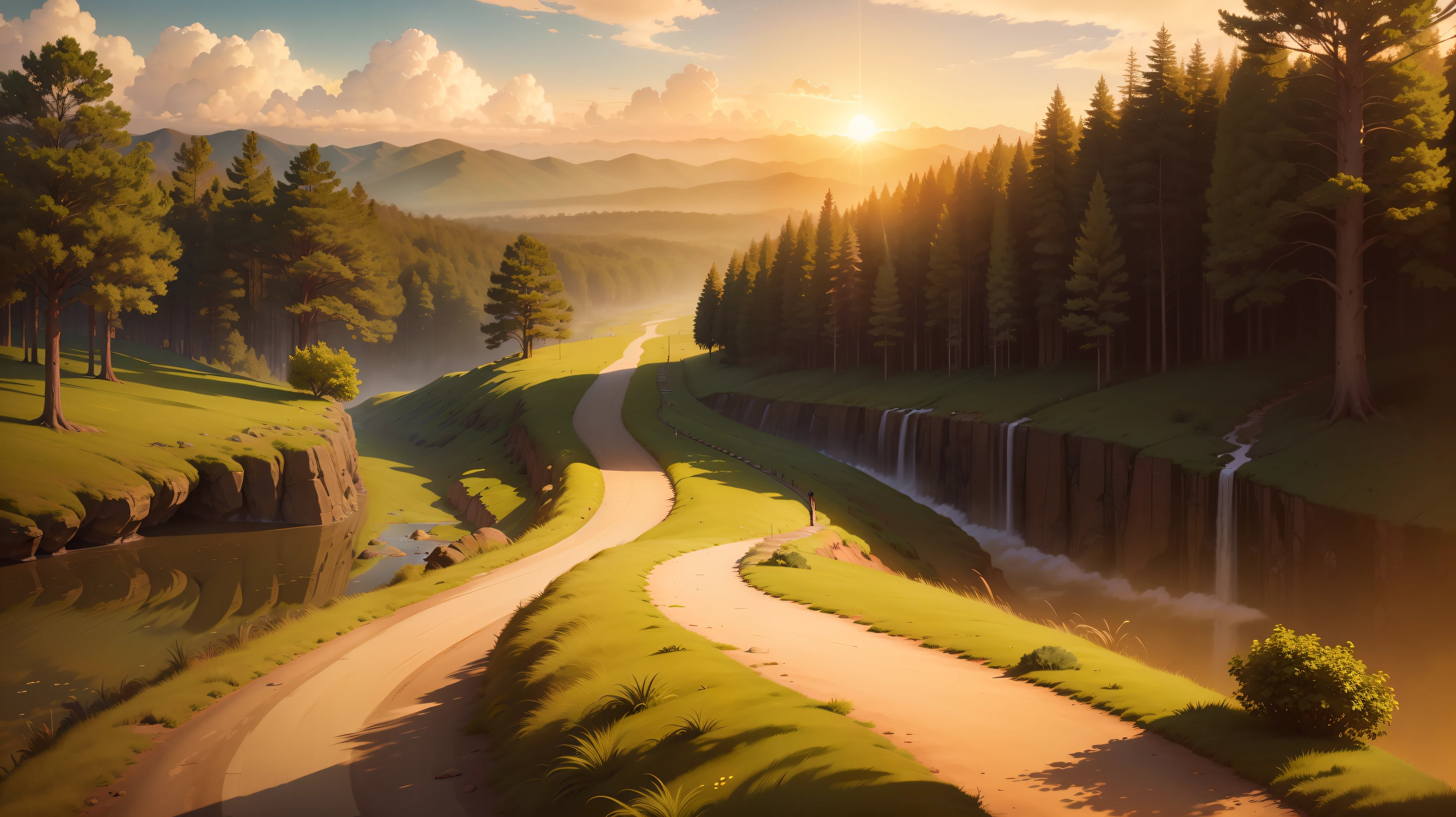 man, landscape, nature, mountains, paths, path, path to heavens, palm trees, alone, alone, straight path, natural view, divine, clouds, cloud, heavens, sky, sun, detailed sky, path to, back, manly, manly, manly, vigorous, strong, well dressed, tunic, decent, walk, run, path, beauty path, life path, nature, beautiful place, paradise, back, walking, sky, God, Heavens, nature,  nature, forest, forests, straight path, towards the heavens, heavenly, looking straight path, towards photorealism, photorealistic, ultra hd, 4k, detailed textures, futuristic colors, detailed colors, sun rising, sunset, pornte,