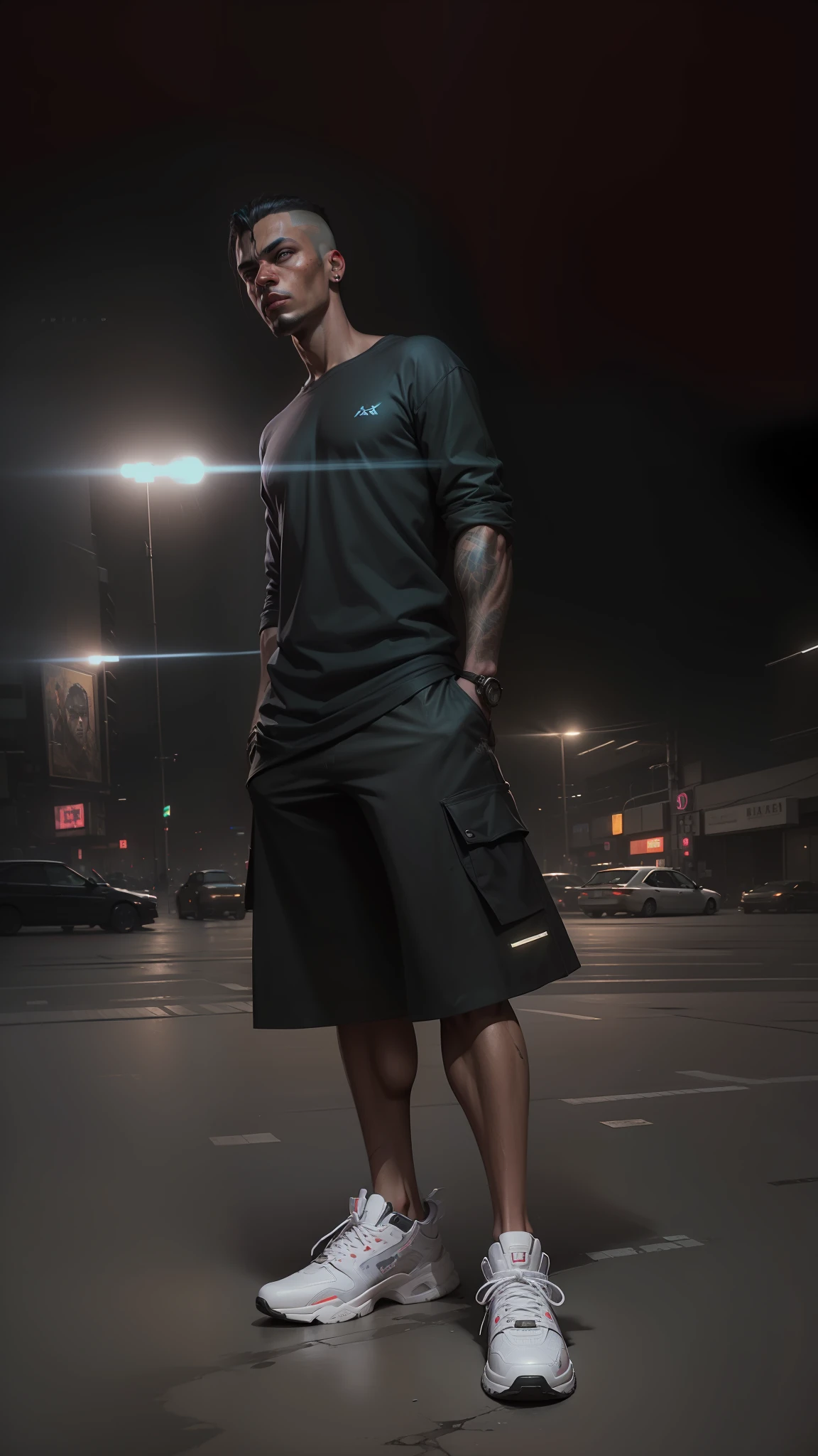(best quality, masterpeace), full body photo, (hyperdetailed color), ((black cyberpunk man head detailed wem change face)), hdr, dramatic, cinematic lighting, trend in artstation, trend in CGSociety, majestic professional oil painting by greg rutkowski, immense detail, edge lighting, two-tone lighting, dim light, low key,