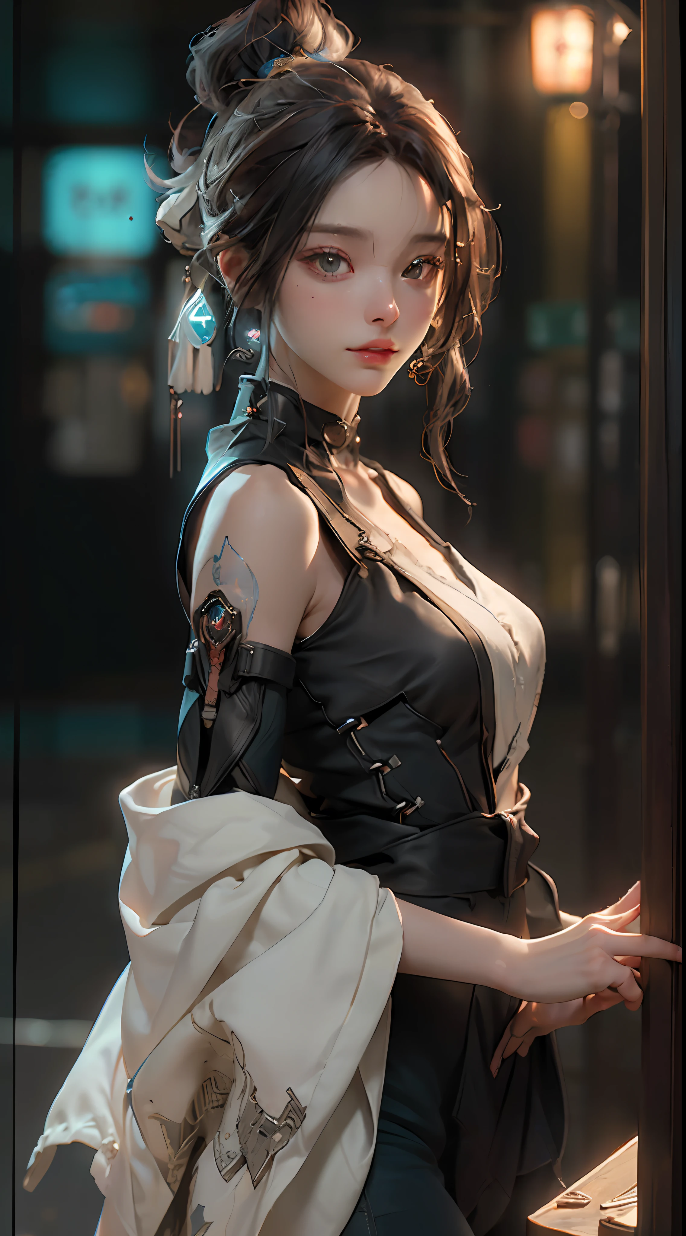 ((Best quality)), ((masterpiece)), (detailed:1.4), 3D, an image of a beautiful cyberpunk female,HDR (High Dynamic Range),Ray Tracing,NVIDIA RTX,Super-Resolution,Unreal 5,Subsurface scattering,PBR Texturing,Post-processing,Anisotropic Filtering,Depth-of-field,Maximum clarity and sharpness,Multi-layered textures,Albedo and Specular maps,Surface shading,Accurate simulation of light-material interaction,Perfect proportions,Octane Render,Two-tone lighting,Wide aperture,Low ISO,White balance,Rule of thirds,8K RAW,