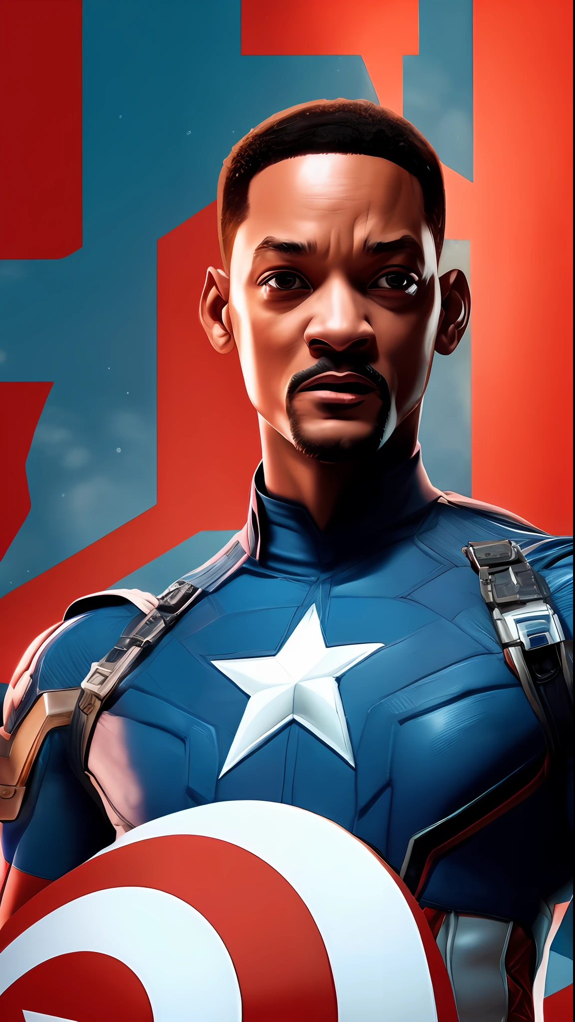 . .Tarantino style Will Smith as Captain America 8k, high definition, detailed face, detailed face, detailed eyes, detailed suit, in style of marvel and dc, hyper-realistic, + cinematic shot + dynamic composition, incredibly detailed, sharpen, details + superb details + evening with light + perfectionism + award winning realism ((moody lighting))