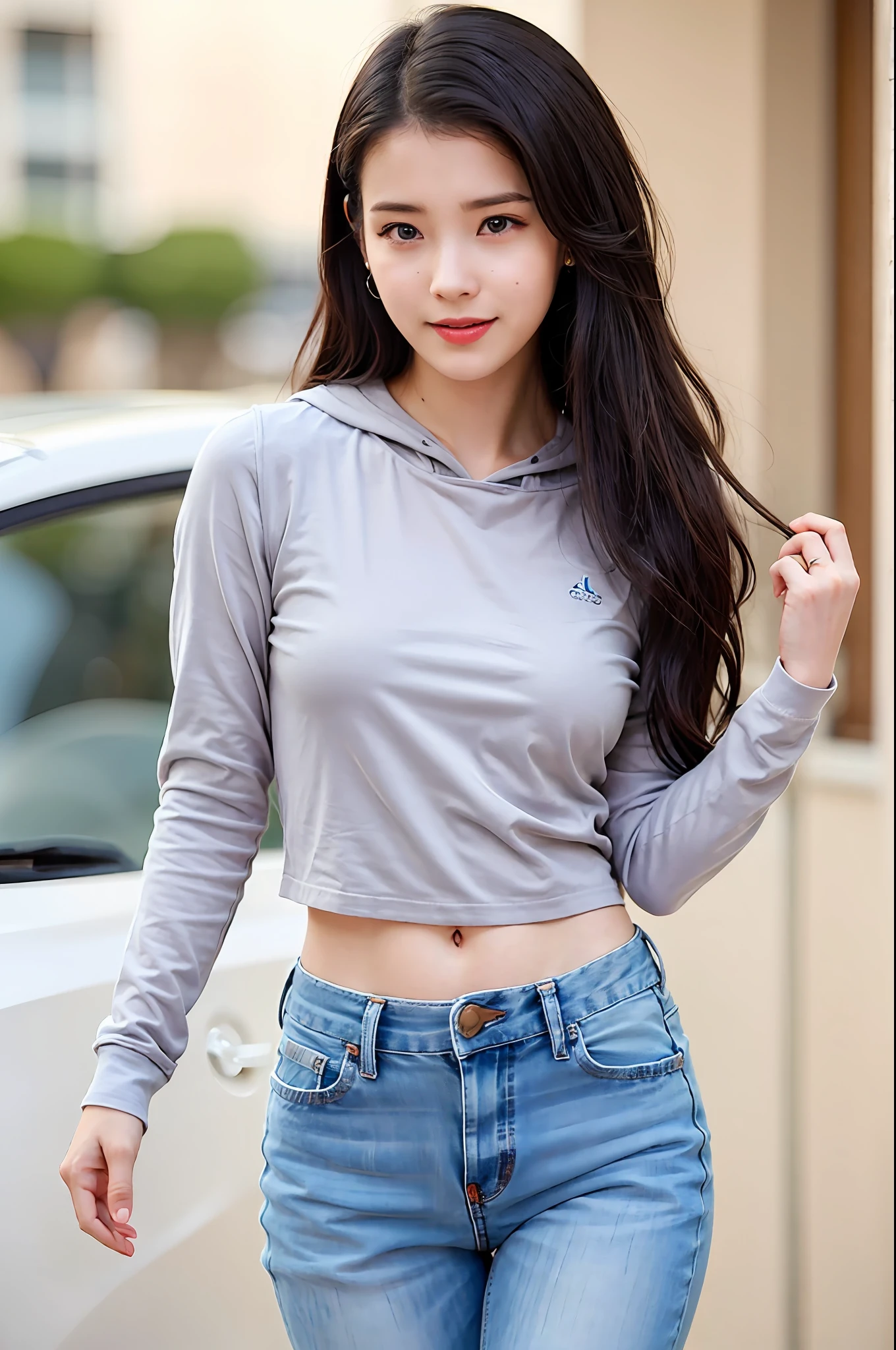 nikon RAW photo,8 k,Fujifilm XT3,masterpiece, best quality, 1girl,solo,realistic, photorealistic,ultra detailed, diamond stud earrings, long straight black hair, hazel eyes, smiling , slender figure, black hoodie, gray jeans, iu1, small breasts, slender body, seducing smile, inside of car, lifting up clothes, clothed
RAW,((perfect anatomy)),best quality, absurdres,(photorealistic:1.4),(1 girl,solo:1.7),(cowboy shot),(perspective:1.0),(-yeld gi1.6)(armlet,anklet) (showing ass towards the viewer in tight jeans) (butt:1.2)
background: city, korea, streets, night, starry sky, soft lights