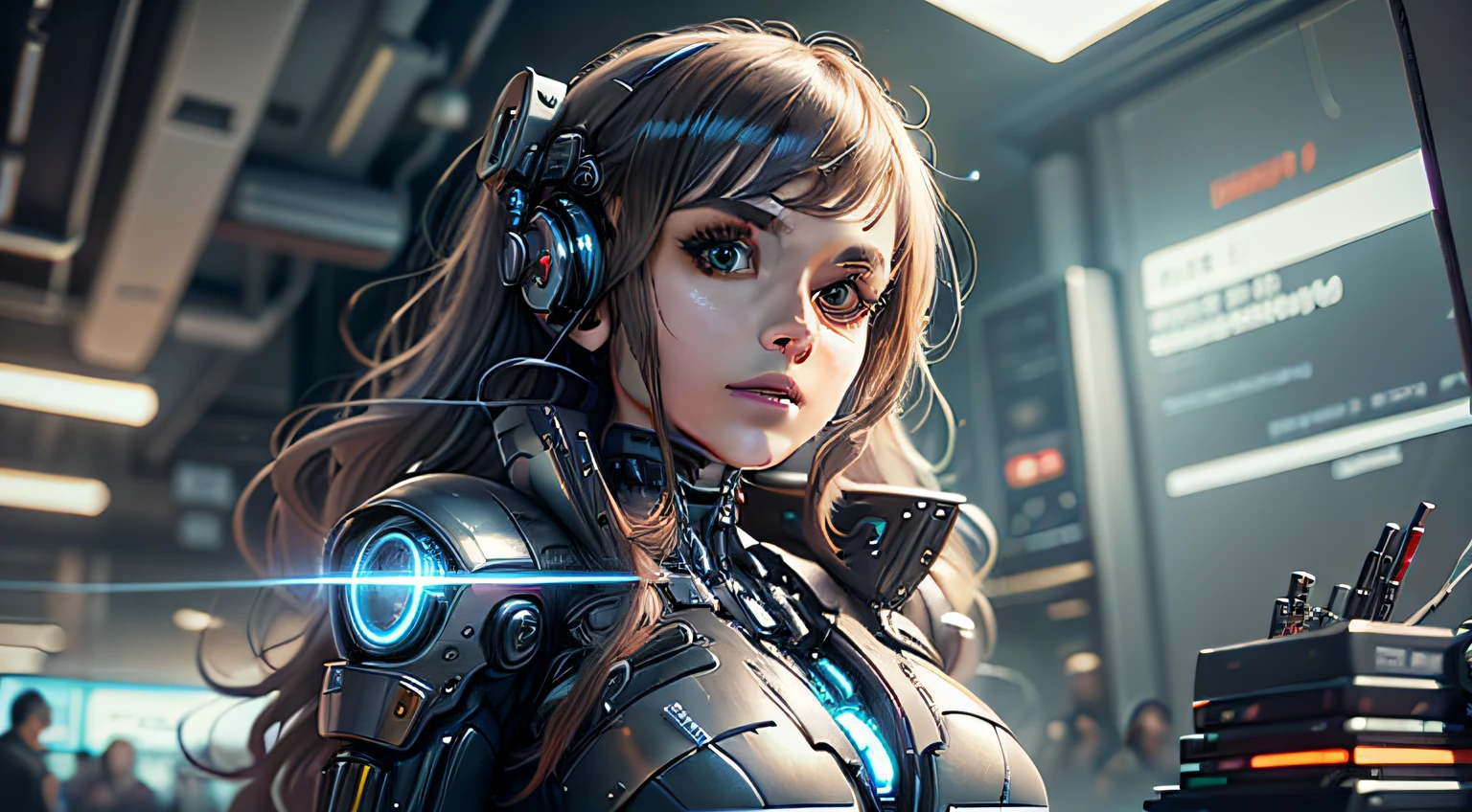 there is a woman in a futuristic suit posing for a picture, cute cyborg girl, beutiful girl cyborg, girl in mecha cyber armor, cyborg girl, cyborg - girl, cybersuit, female cyborg, perfect anime cyborg woman, inspired by Marek Okon, beautiful alluring female cyborg, cyberpunk anime girl mech, cyberpunk beautiful girl, perfect cyborg female