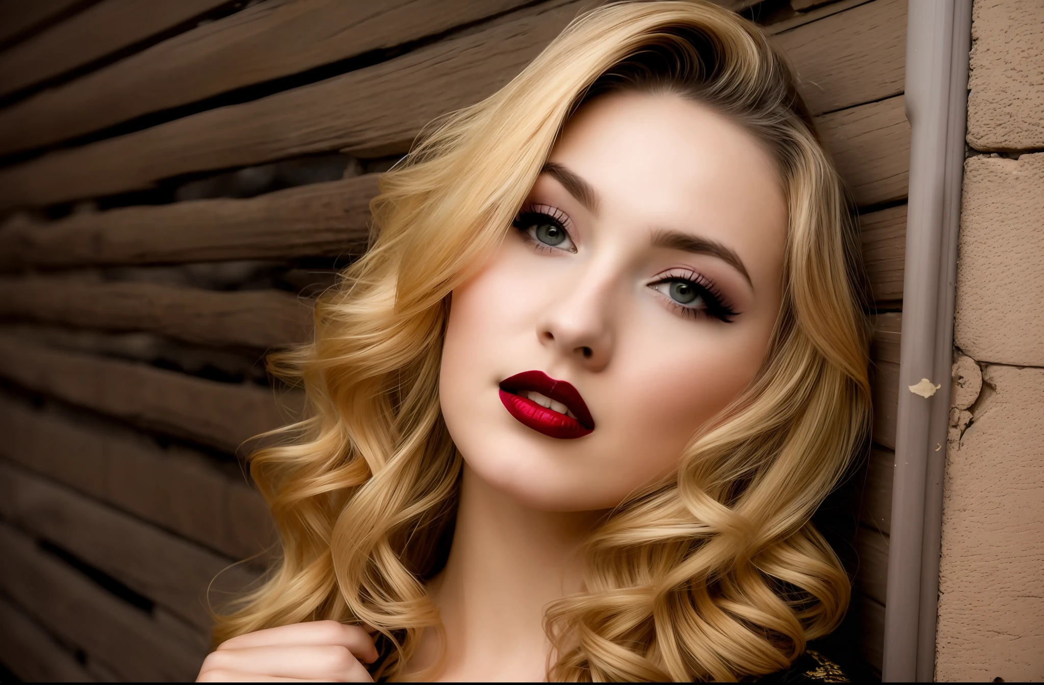 blond woman with black lips leaning against a wall, portrait of a beautiful model, portrait fashion model,  fashion model face, gorgeous woman, glamour portrait, modeling photography, fashion photography portrait, beautiful female model, young blonde woman, beautiful model, photoshoot portrait, fashion model photography, blonde beautiful young woman, fashion model portrait, colored image, vibrant