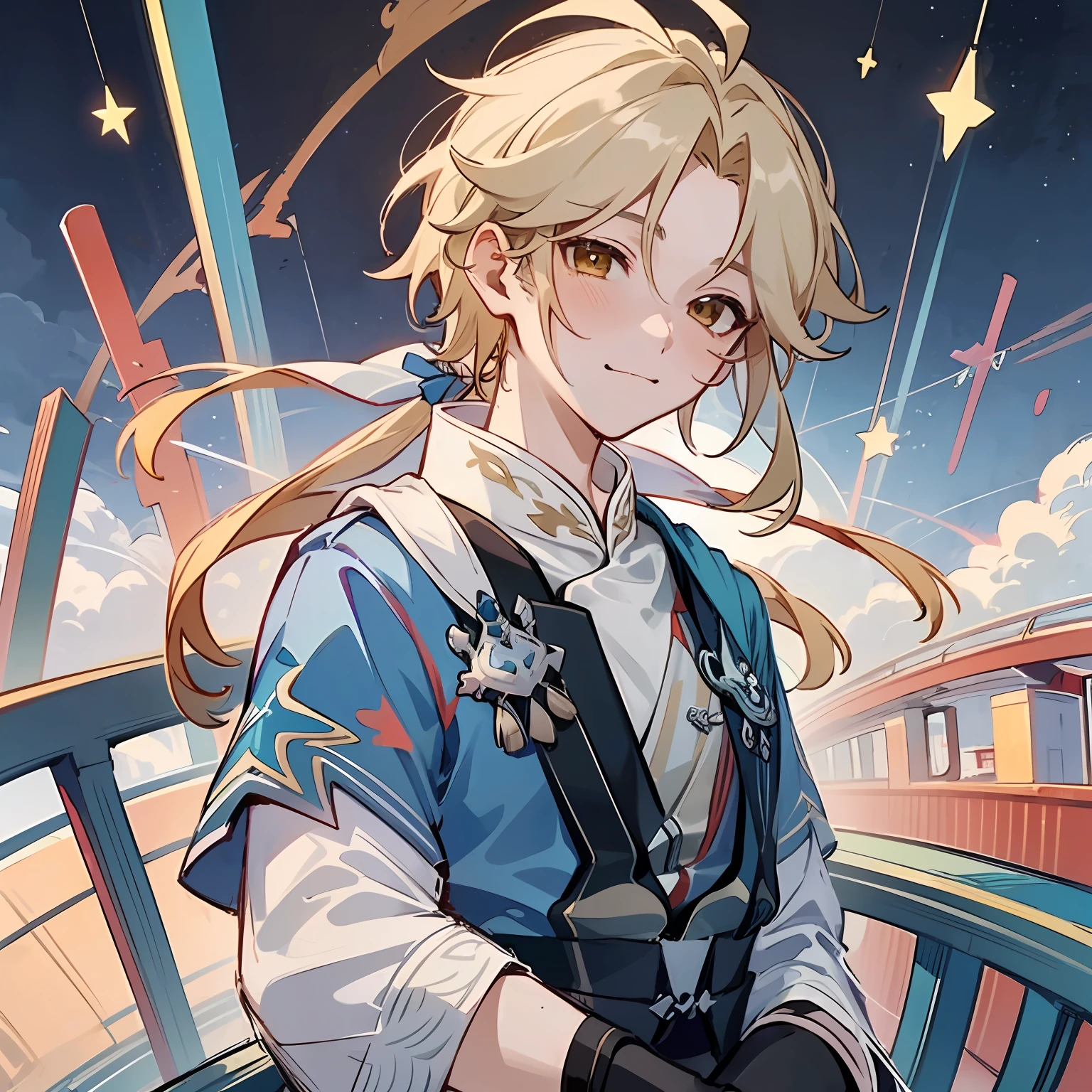 (Masterpiece, HD, Ultra HD, 4K), Yanqing, Star Dome Railway, Light Blonde Hair, 1boy, Fairy Style, Dashing, Handsome