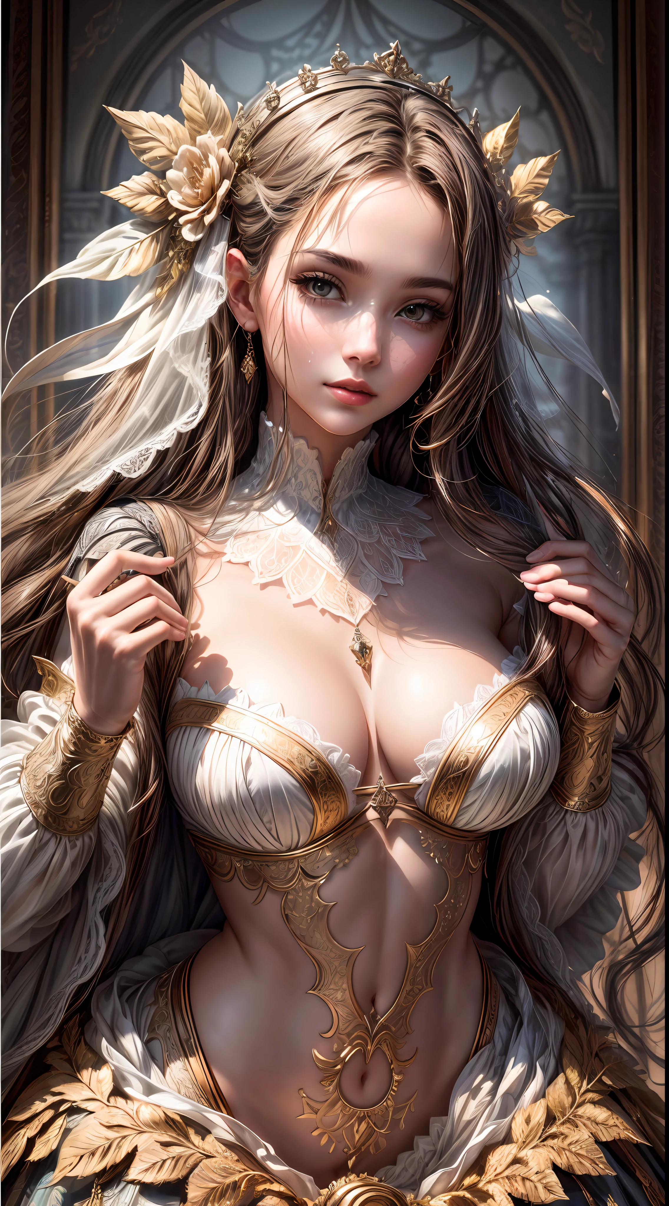 A high-resolution, full-body depiction of a captivating individual in a vertical composition. The image showcases exceptional detail, allowing viewers to appreciate every intricate element of the subject's form and attire. The composition adheres to a 9:16 aspect ratio, providing a vertical canvas for this visually stunning artwork. The lighting accentuates the subject's features, casting captivating highlights and shadows that add depth and dimension to the image. The high-resolution quality ensures that every fine detail is meticulously rendered, immersing the viewer in a lifelike experience. Whether it be the delicate folds of clothing or the intricate patterns, this artwork presents a feast for the eyes.