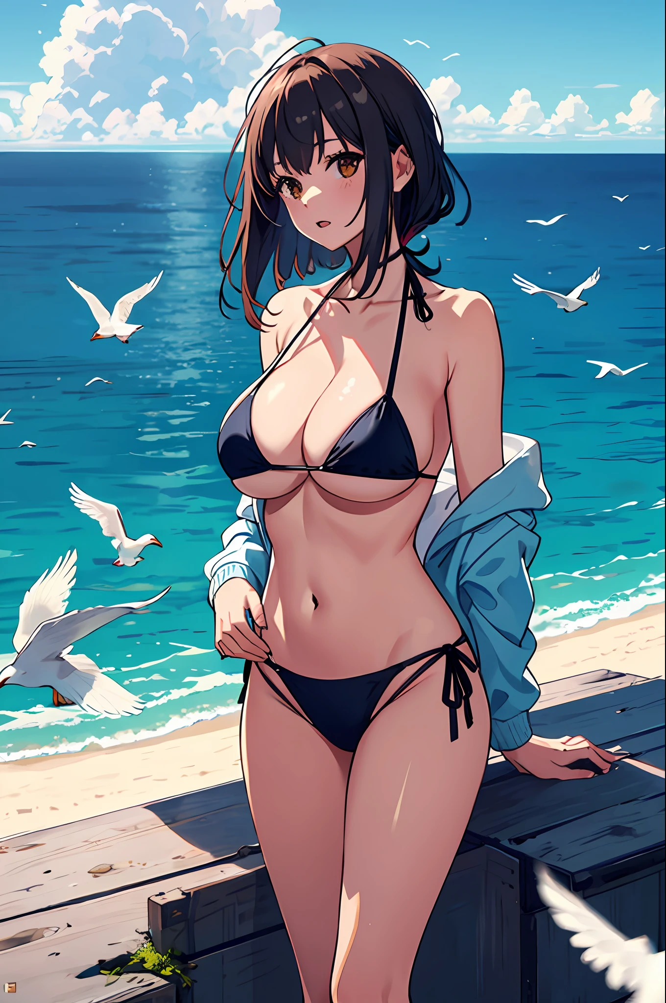 1 Girl, Seagull, Epilogue, Ocean, Bikini, Big ed