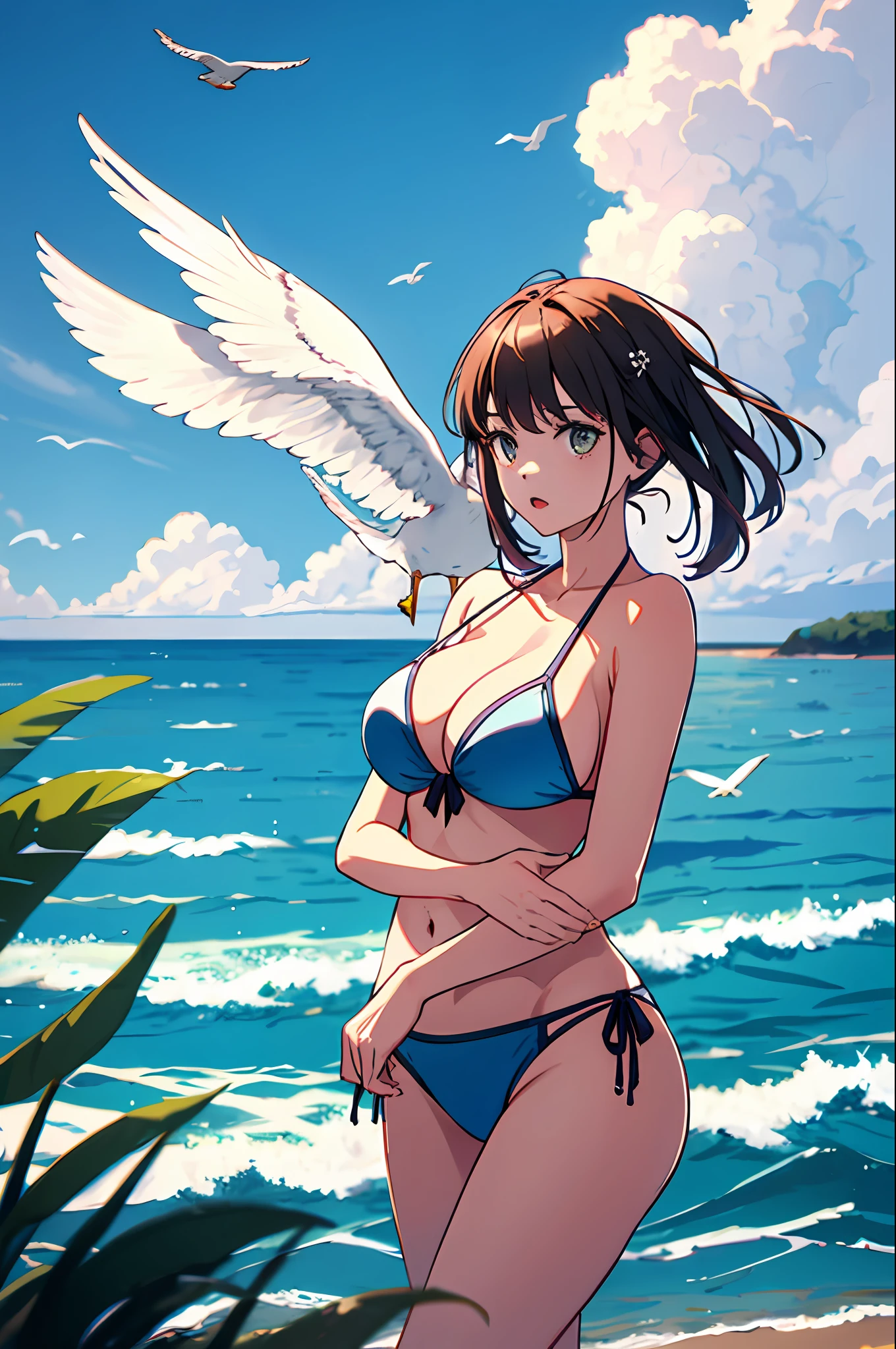 1 Girl, Seagull, Epilogue, Ocean, Bikini, Big Breasted