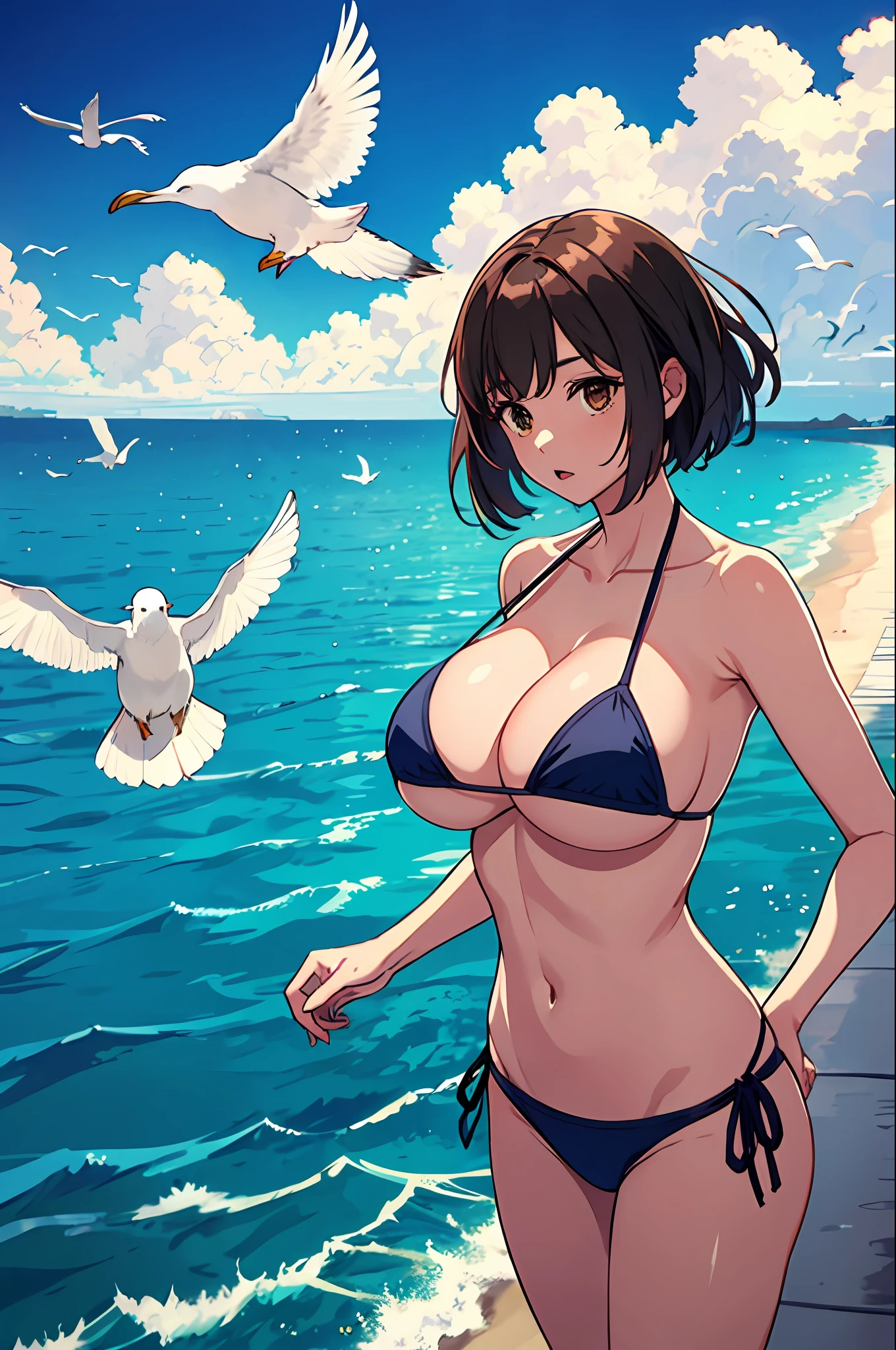 1 Girl, Seagull, Epilogue, Ocean, Bikini, Big Breasted