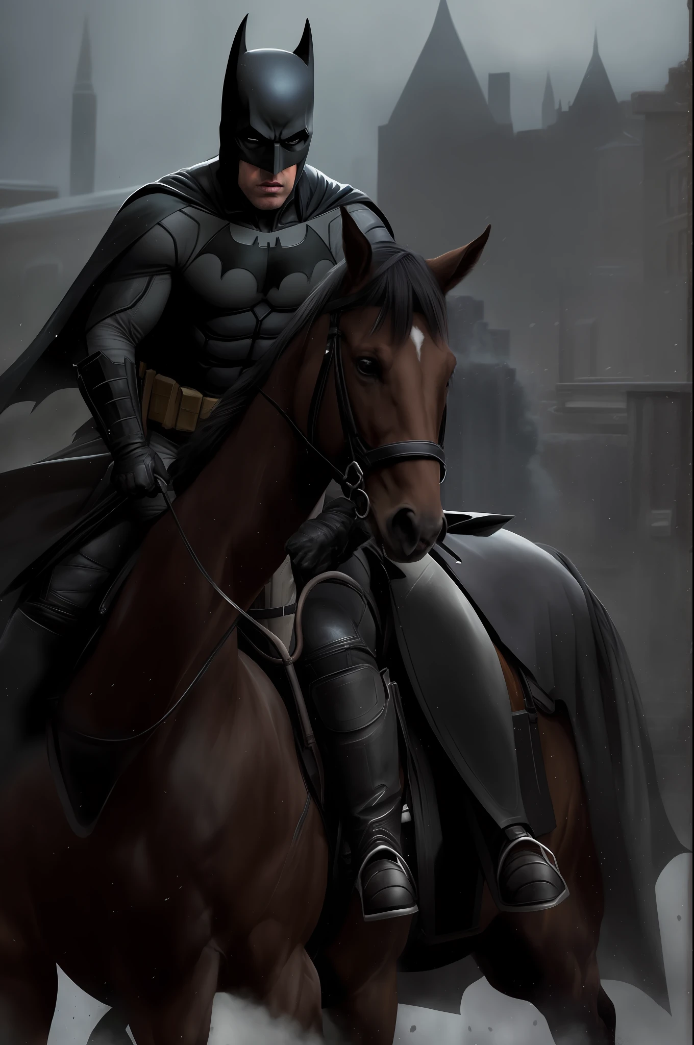 batman riding a horse with a cape on it, dark knight, the batman, batman portrait, dc art, lee bermejo, david finch, portrait of batman, guillem h. pongiluppi, epic pencil illustration, by Ryan Barger, dc comics art style, gabriele dell'otto, artgerm craig mullins, beautiful comic art, batman