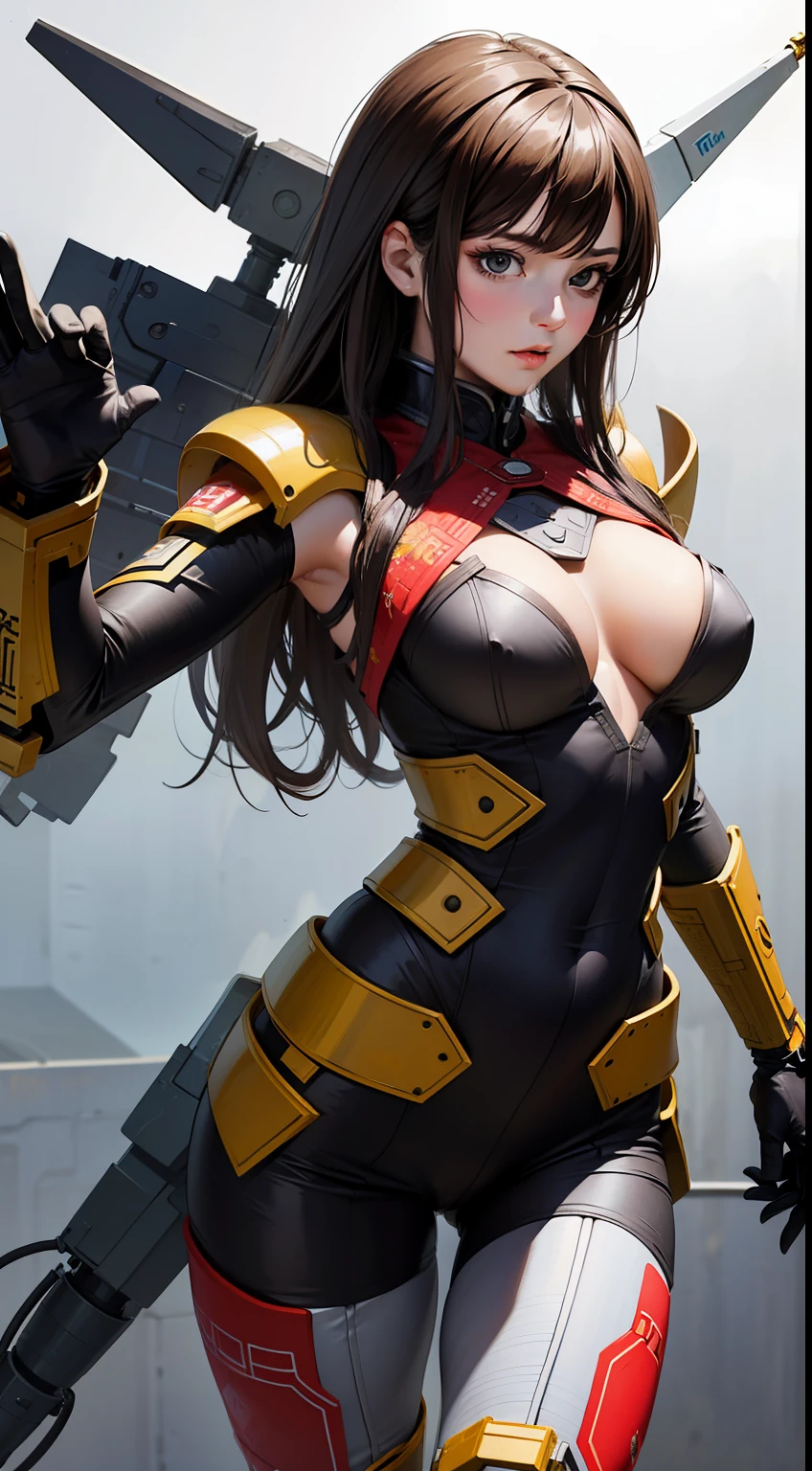 absurdres, highres, ultra detailed, (1 girl, solo:1.1), mecha, Regular, stylish pose, textile art, fiber manipulation, woven designs, fabric collage, quilting, embroidery, innovative techniques, tactile creations, masterpiece, best quality,