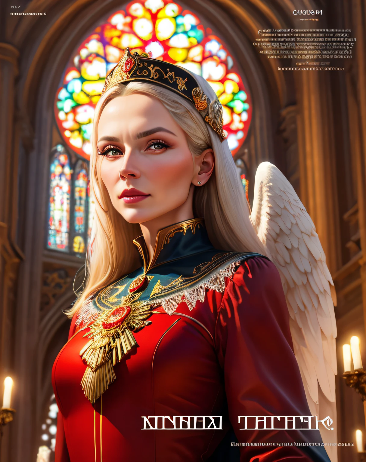 Russian model 45 years, 8k photo, hyporealistic, magazine cover, angelic, in the red square of Moscow, inside the cathedral