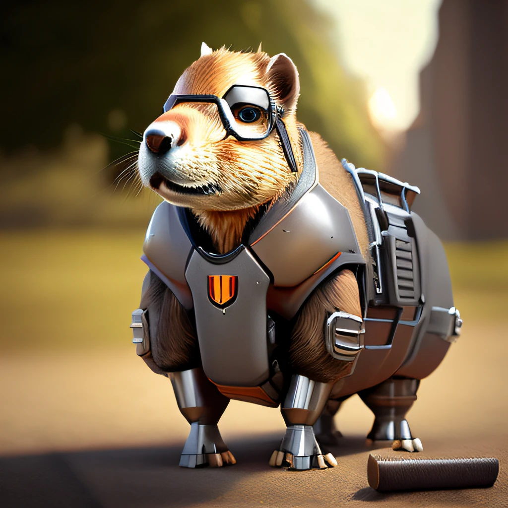 there is a small animal wearing a suit and glasses, wojtek fus, anthropomorphic beaver, rolands zilvinskis 3d render art, ferret warrior, steampunk ferret - shaped mech, 3 d render stylized, adorable digital painting, hamsters holding rifles, cute 3 d render, 3 d epic illustrations, rendered art, stylized concept art