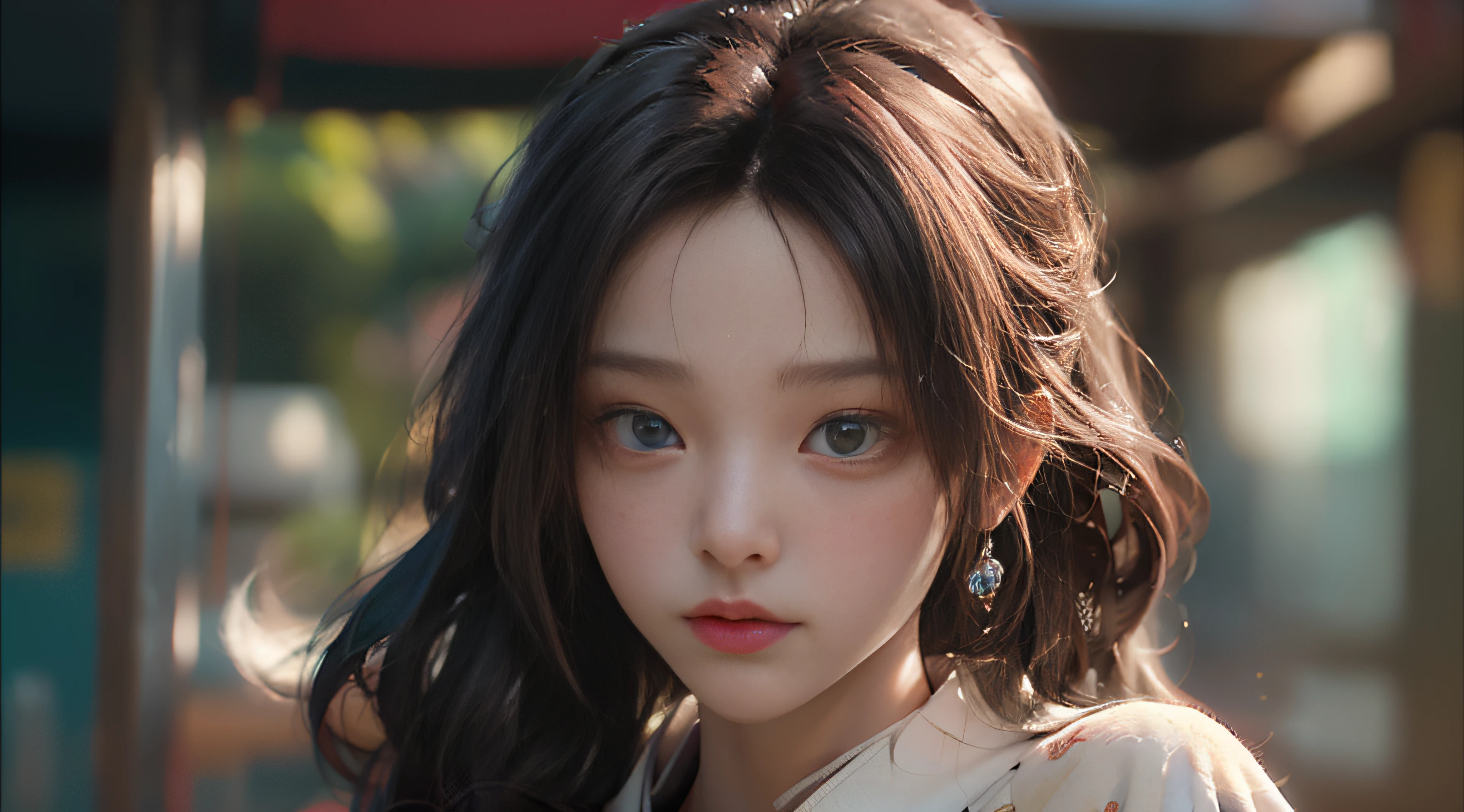 ((best best quality)), ((MasterPiece)), (Detail:1.4), 3D, A beautiful cyberpunk female image,HDR(high dynamic range),RayTrace,nvidia rtx,The ultra-Resolution,Unreal 5,Subsurface scattering、pbr texturing、postprocessing、Anisotropic Filtering、depth offield、Maximum Clarity and Clarity、Many-Layer Textures、Albedo and Specular map、Surface coloring、Mitsu-Accurate simulation of material interactions、Perfect Scale、octanerendering、Two-colored light、large aperture、low ISO、white balance、Rule of Thirds、8K RAW、beautiful bright pupils,flowing robe,Fine pupils,Detailed face and eyes,Long Lashes,Blushlush,voluminous hair,Tender red lips