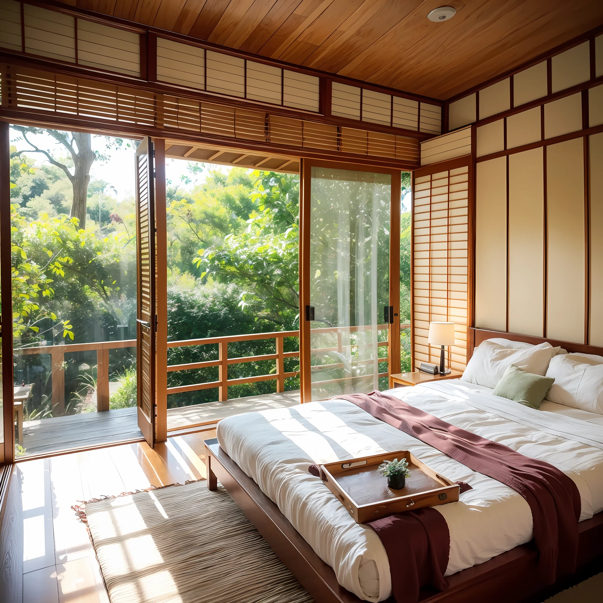 When you wake up this morning, you will be gently awakened by the gentle sunshine. Walking into the Japanese-style bedroom, everything is filled with nature and tranquility. The simple yet sophisticated décor, with wood-coloured furniture and fresh appliqué windows, transports you to another mysterious world. Lying on the soft tatami mattress, watching the elegant scenery, immersed in the idyllic atmosphere, the mind is greatly relaxed. Day or night, the Japanese-style bedroom offers you a unique sense of calm and comfort.